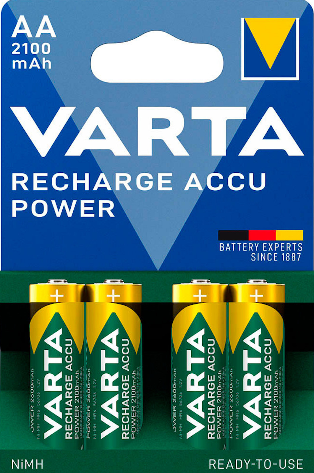 Varta AA Akku Mignon NiMH 2100mAh Ready to use 4er Blister 56706/bl4