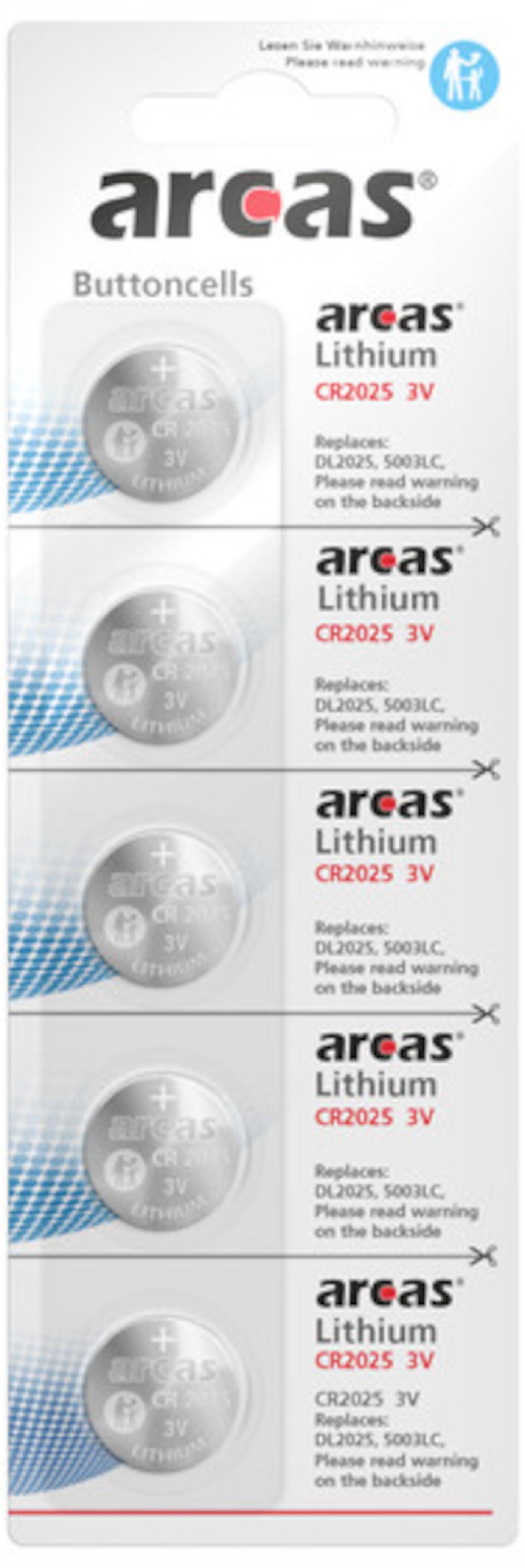 Arcas Lithium CR2025 Knopfzelle 3V 5er Blister 137 05025