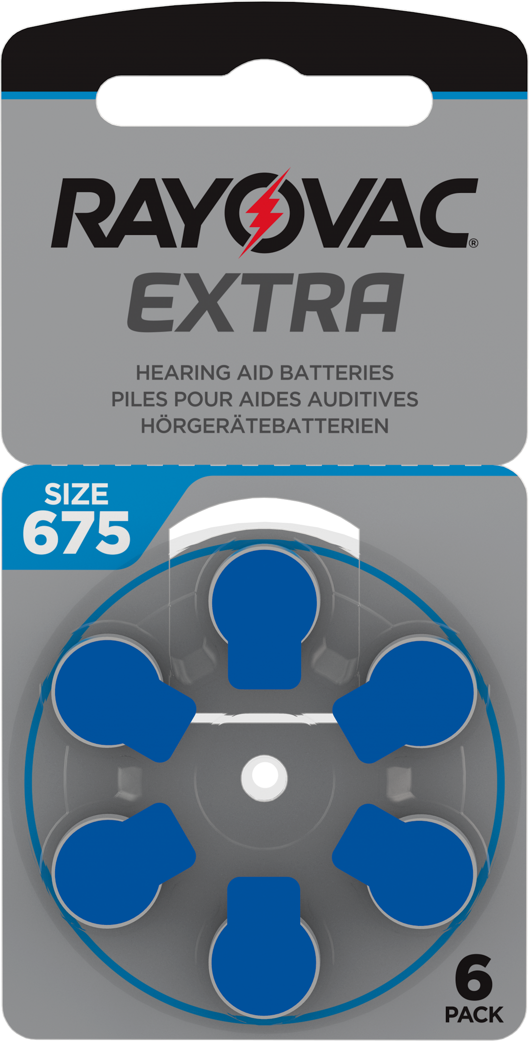Rayovac Extra Advanced Gr. 675 Hörgerätebatterien 6er Blister PR44 Blau 24600 675AUX-6XEMF