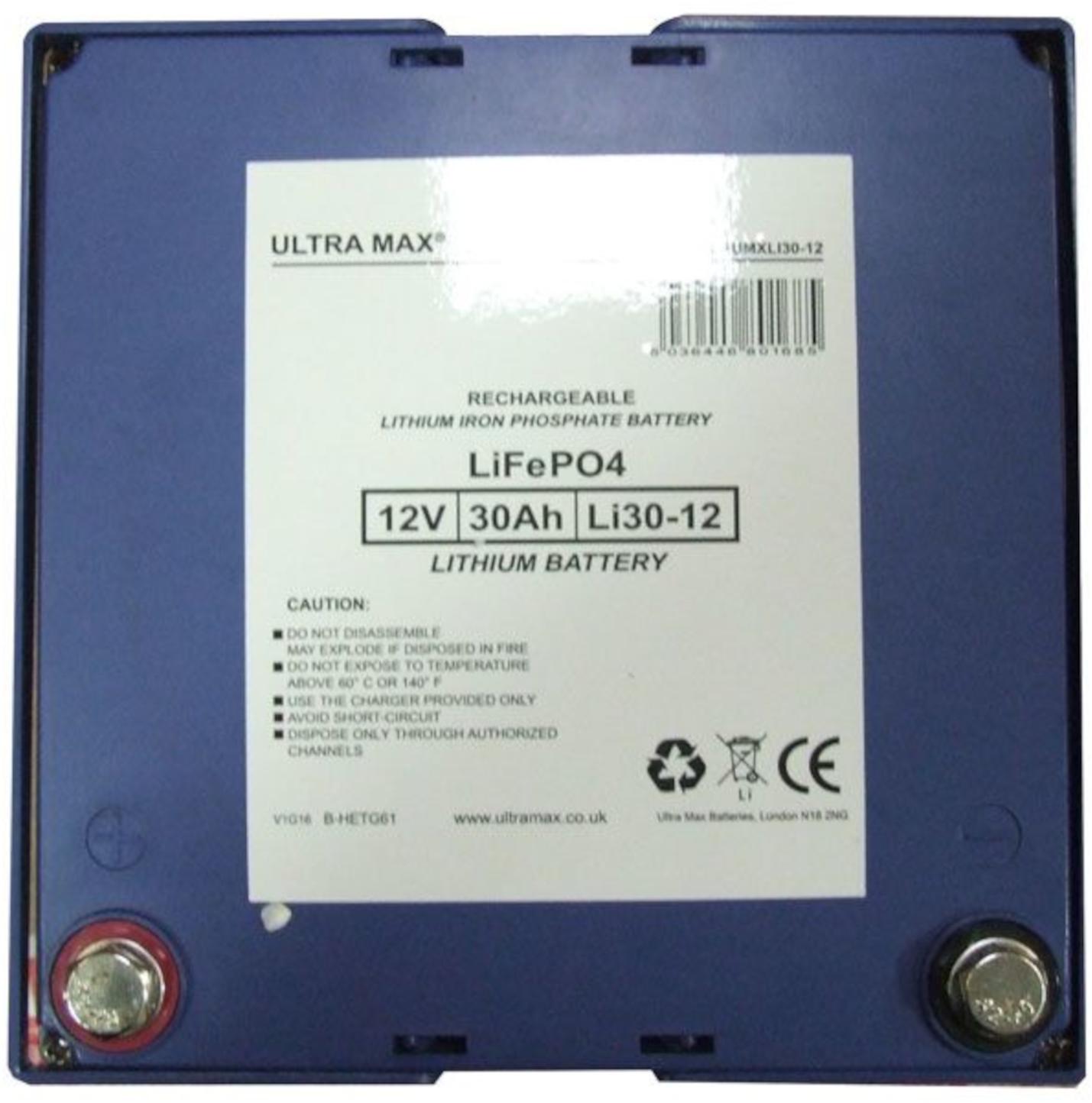 UltraMax SLAUMXLI30‑12 – 12 V LiFePO₄‑Batterie 30 Ah SLAUMXLI30-12
