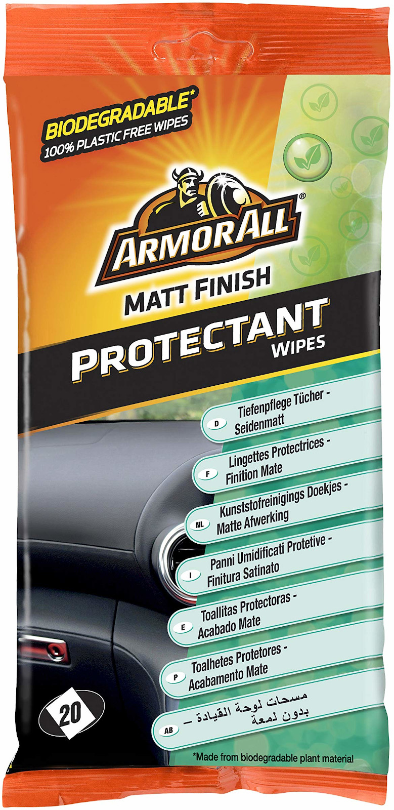ARMOR ALL Tiefenpflege Tücher 20 Stück Seidenmatt Pflegetücher Finish fürs Auto und Oberflächen wie Gummi, Vinyl, Kunststoff, versiegeltes Holz und behandeltes Leder 