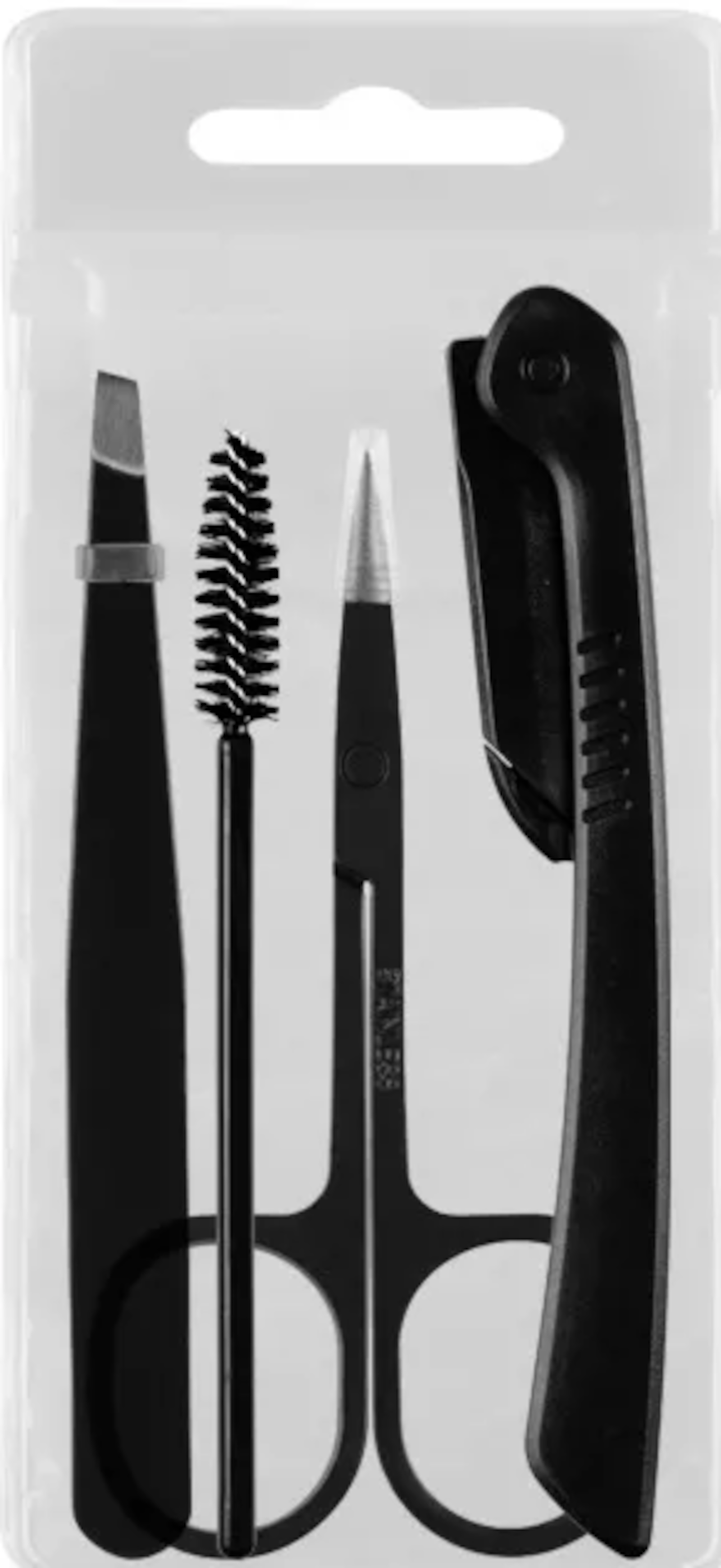 EWANTO Augenbrauen 4er Set aus Edelstahl schwarz inkl. Rasierer Schere Pinzette und Pinsel  für Frauen und Männer AS-01