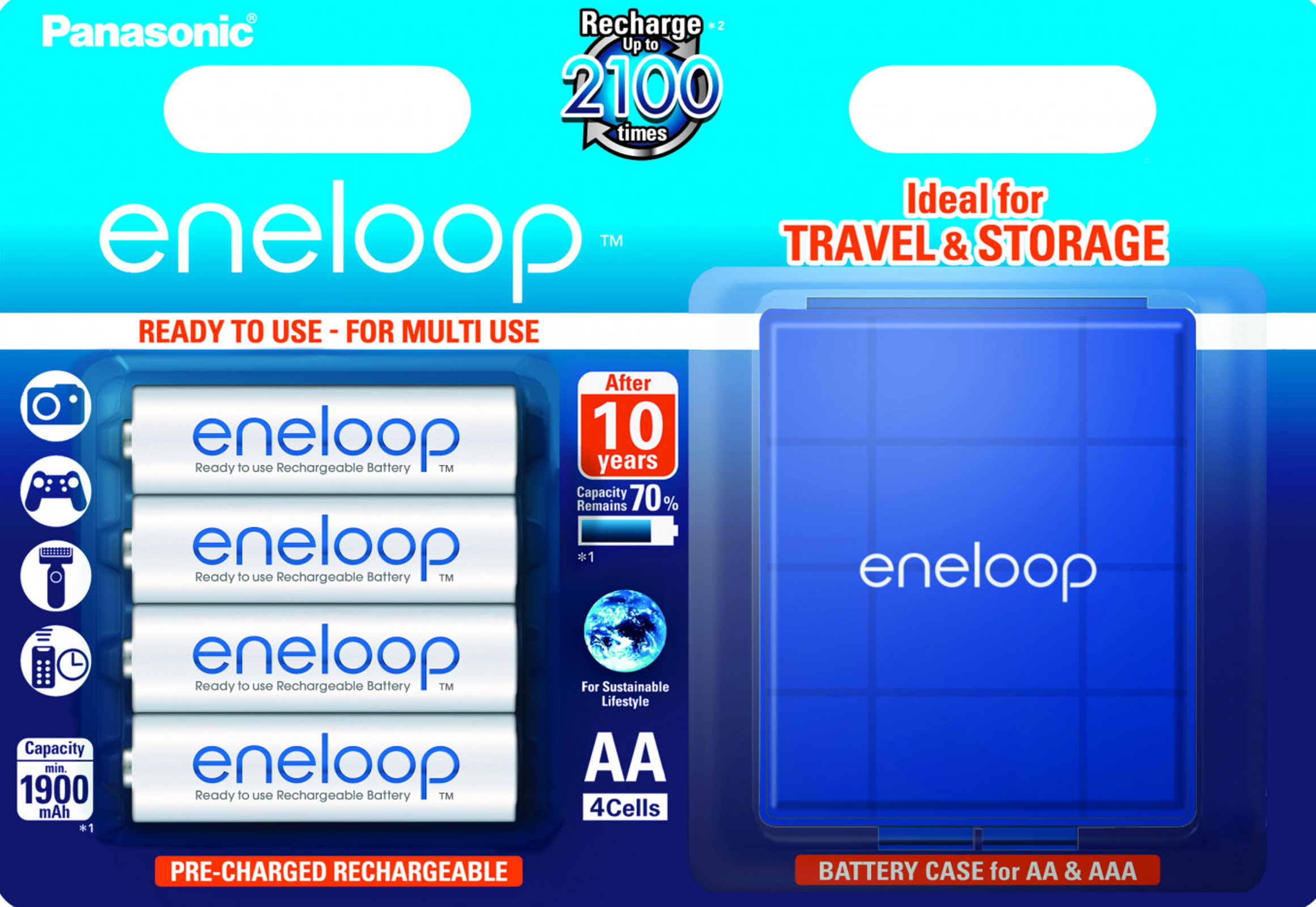 Panasonic Eneloop AA Akku Mignon 4er Blister mit Panasonic Eneloop Batteriebox BK-3MCCEC4BE