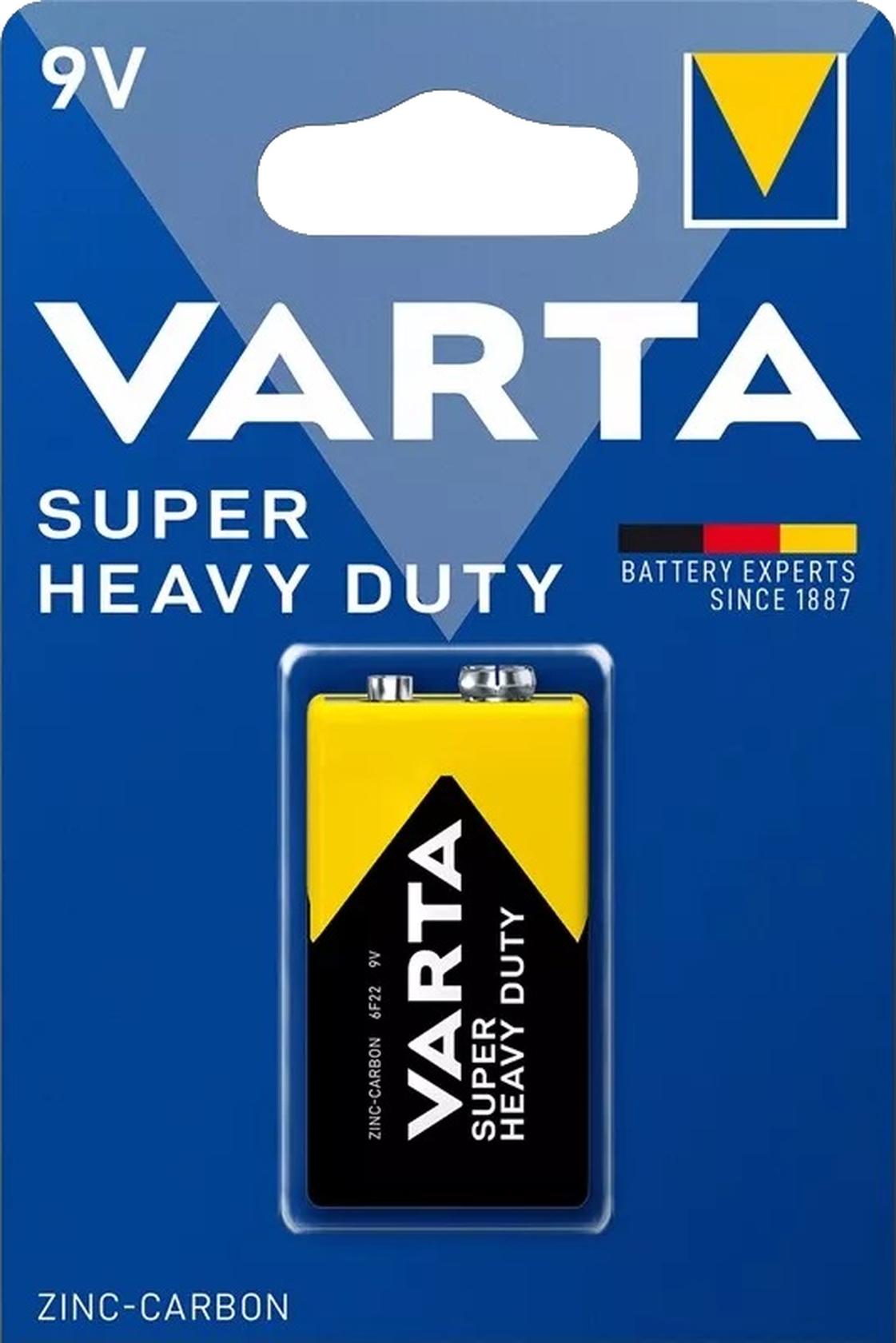 Varta SUPER HEAVY DUTY 9V Block Zink-Kohle-Batterie 1er Blister 6F22 Superlife 2022