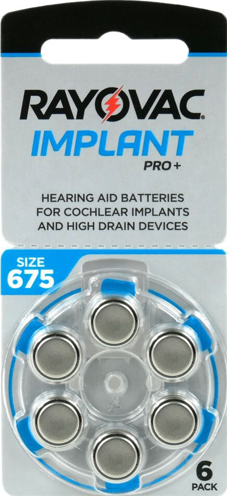 Rayovac Implant Pro+ Plus Hörgerätebatterien Gr. 675 PR44 Blau  6er Blister Cochlear Implantat 675CP-6IMPMF