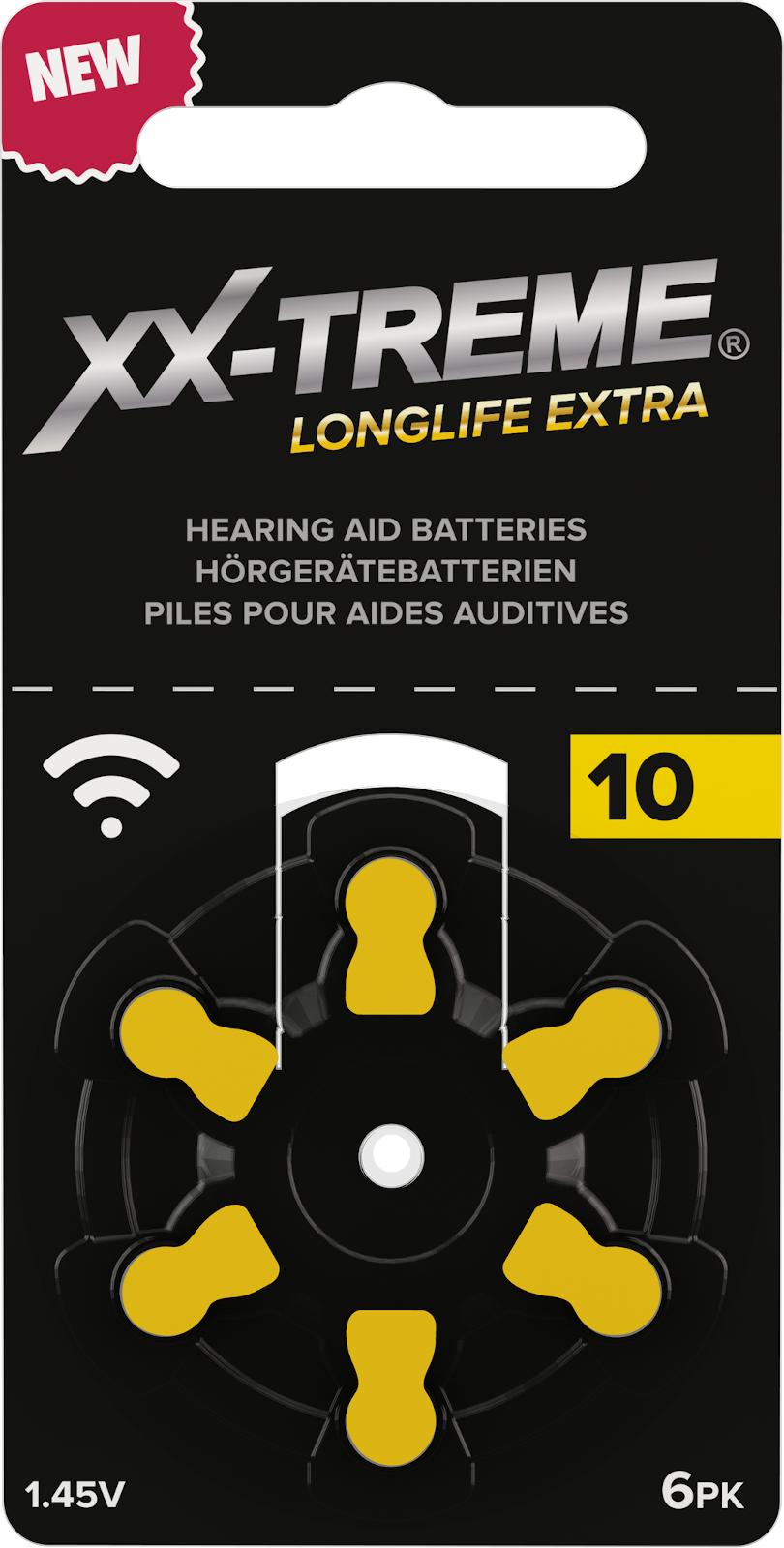 XX-Treme Longlife Extra Hörgerätebatterien Typ 10 konzipiert für höchste Leistung Pack mit 1 Blister à 6 Hörgerätebatterien PR 48 Farbcode gelb 1,45 Volt 1021DEY