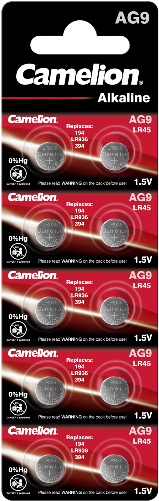 Camelion Alkaline Knopfzelle AG9 LR45 LR936 394 1,5 V 10er Blister 12051009