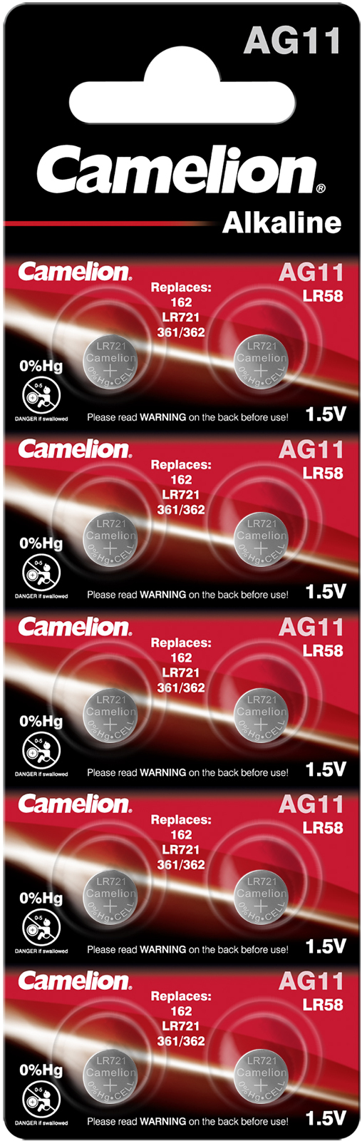 Camelion Alkaline Knopfzelle AG11 LR58 162 LR721 361/362 1,5 V 10er Blister 12051011