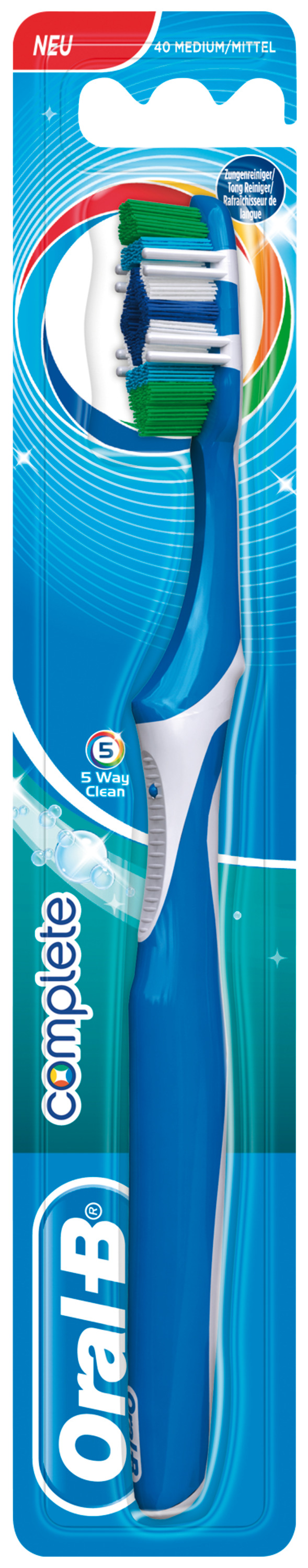 Oral-B Complete Zahnbürste mit 5 Reinigungszonen mittel 1 Stück Handzahnbürste mit PowerTip Borsten für schwer zugängliche Stellen 40 mittel 