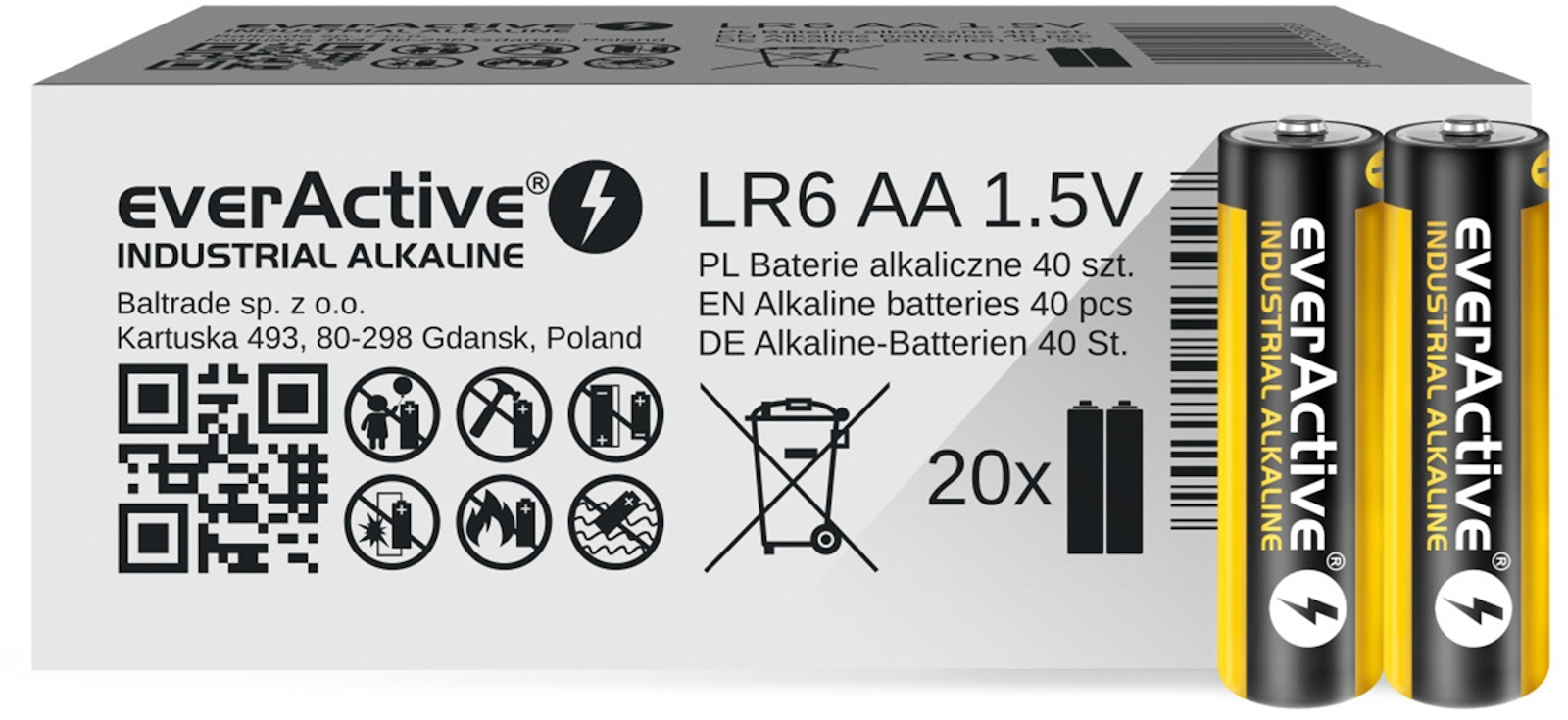 EWANTO_de__L14673__everActive_EVLR6S2IK_7155 everActive Industrial Alkaline LR6 AA 1,5V Batterie 2700 mAh 40er Packung mit 20 x 2 eingeschweißten Batterien EVLR6S2IK