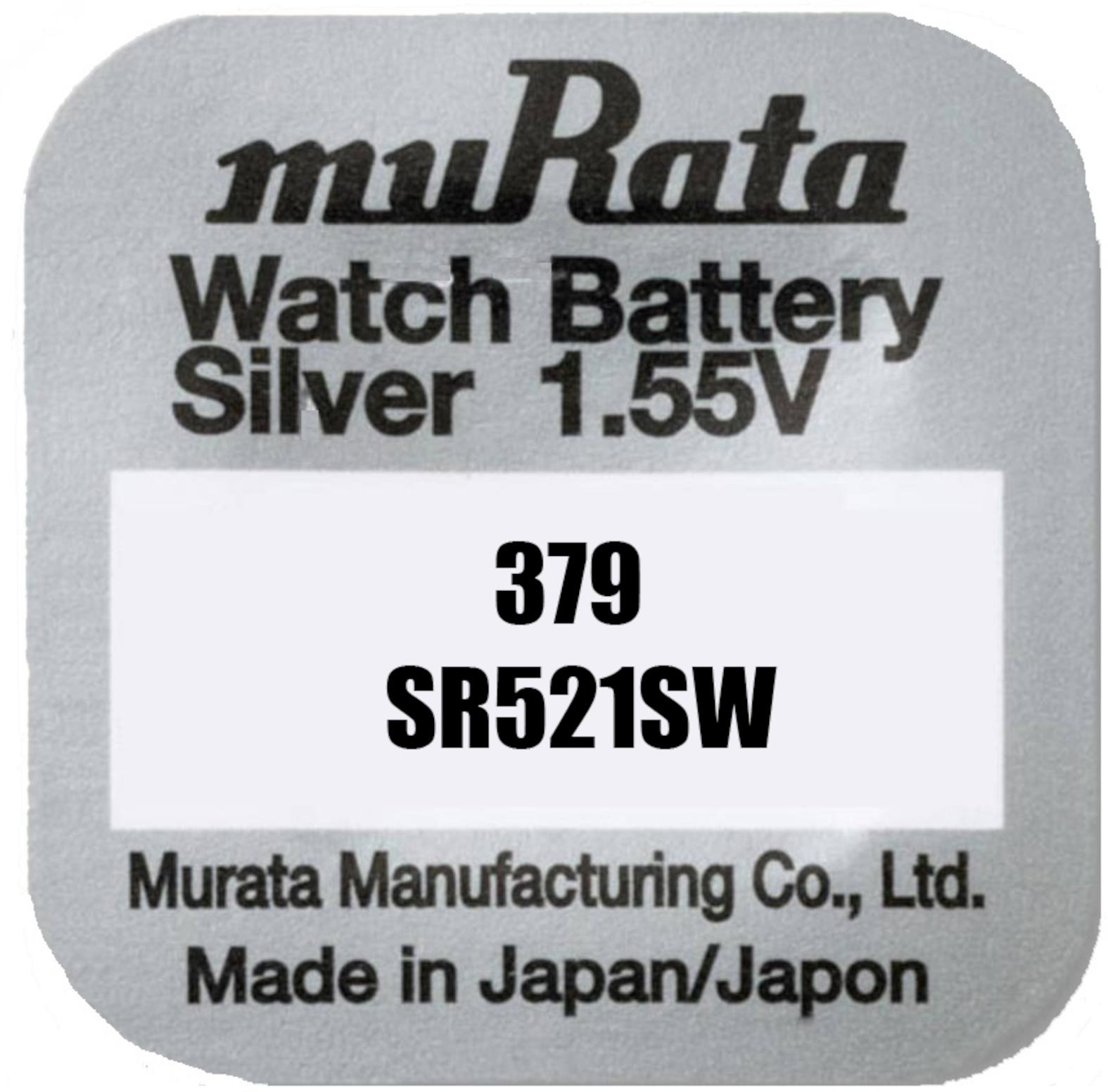 muRata 379 Uhrenbatterie SR521SW Blister Knopfzelle Silberoxid 1,55V 379