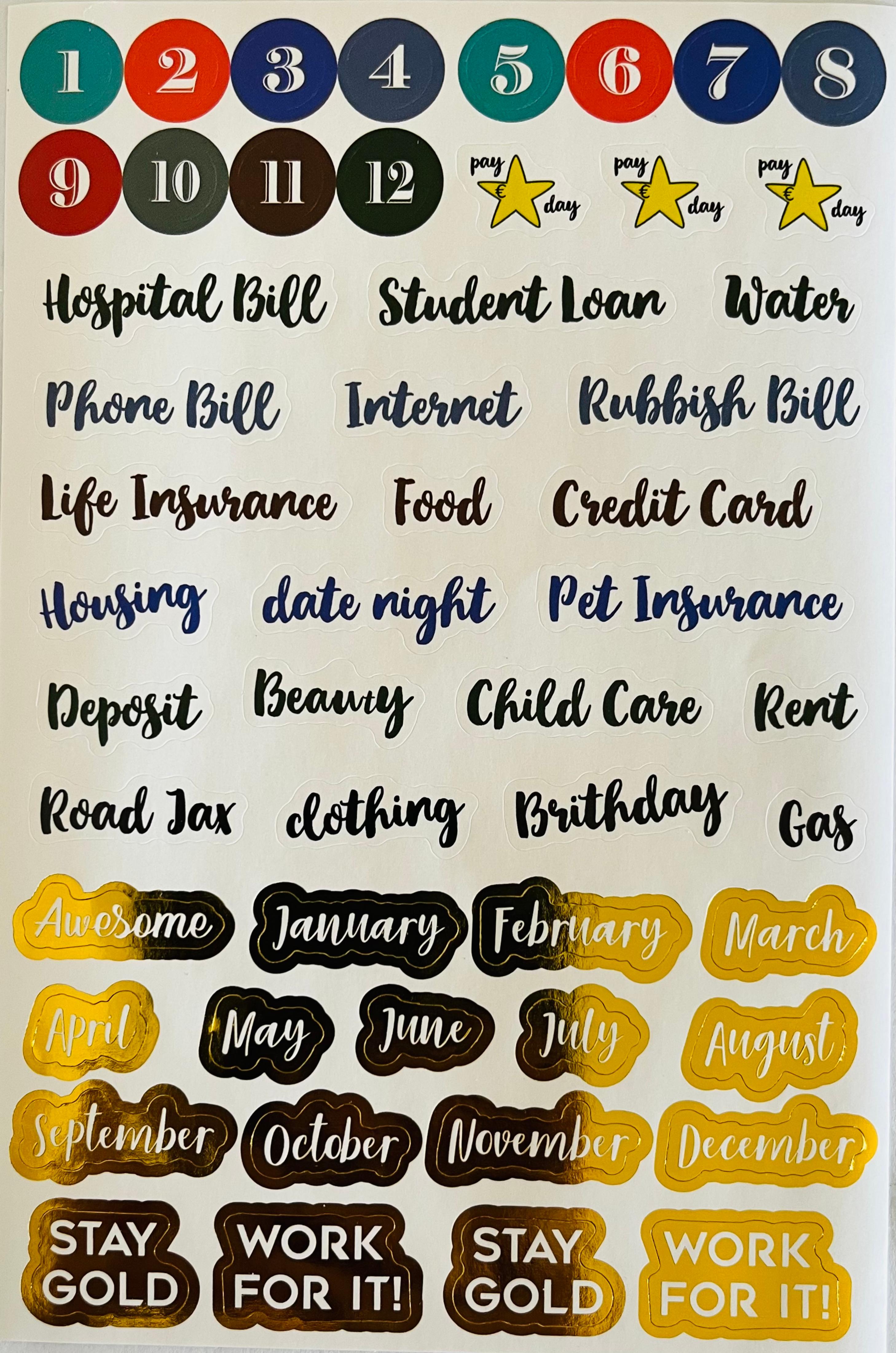 EWANTO Sticker Set 4 Bögen Bullet Journal Scrapbooking Planner  Kalender STK-02