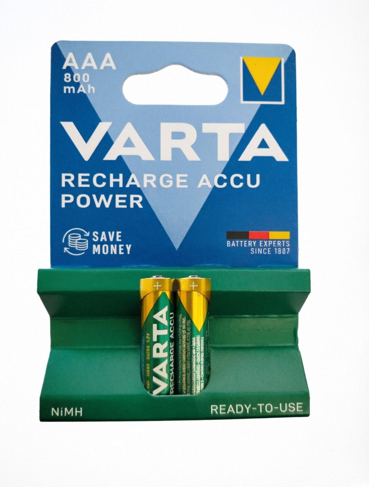 Varta Rechargeable Accu Power Ready2Use vorgeladener AAA Micro Ni-Mh Akku (2er Blister, 800mAh) 56703/BL2