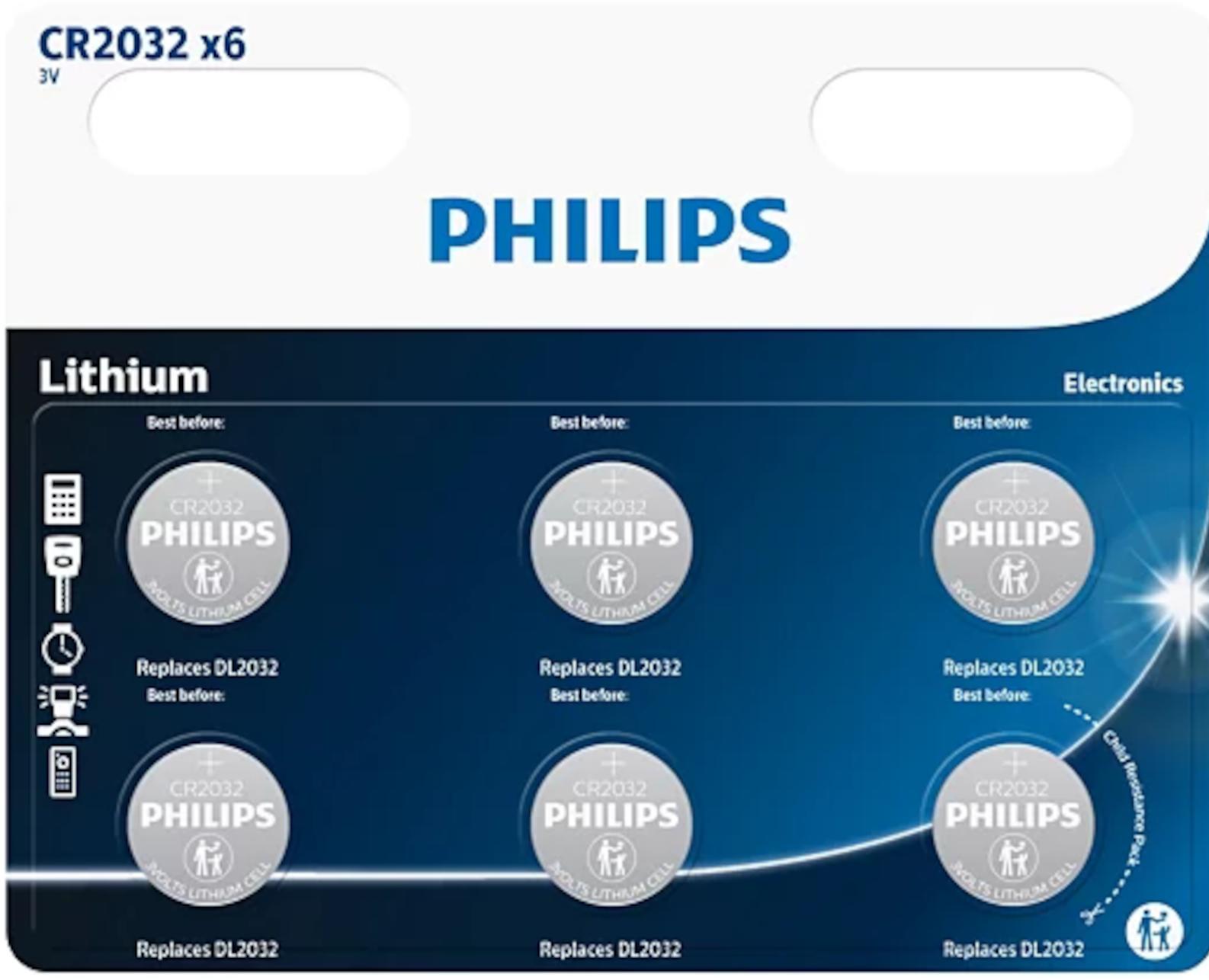 Philips Lithium CR2032  3.0V coin 6er blister CR2032P6/01B