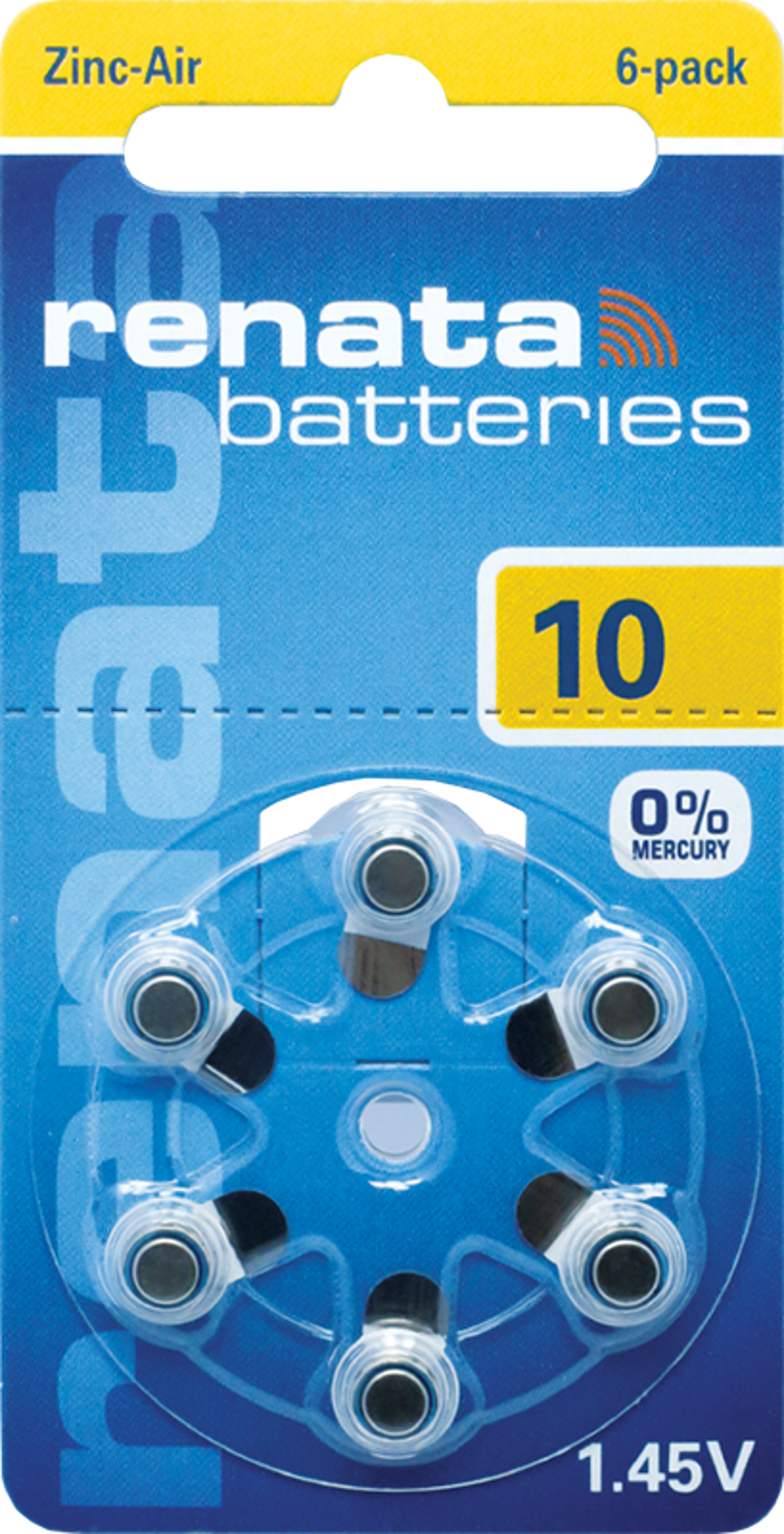 Renata Gr. 10 Hörgerätebatterien 6er Blister PR70 Gelb REB 100790
