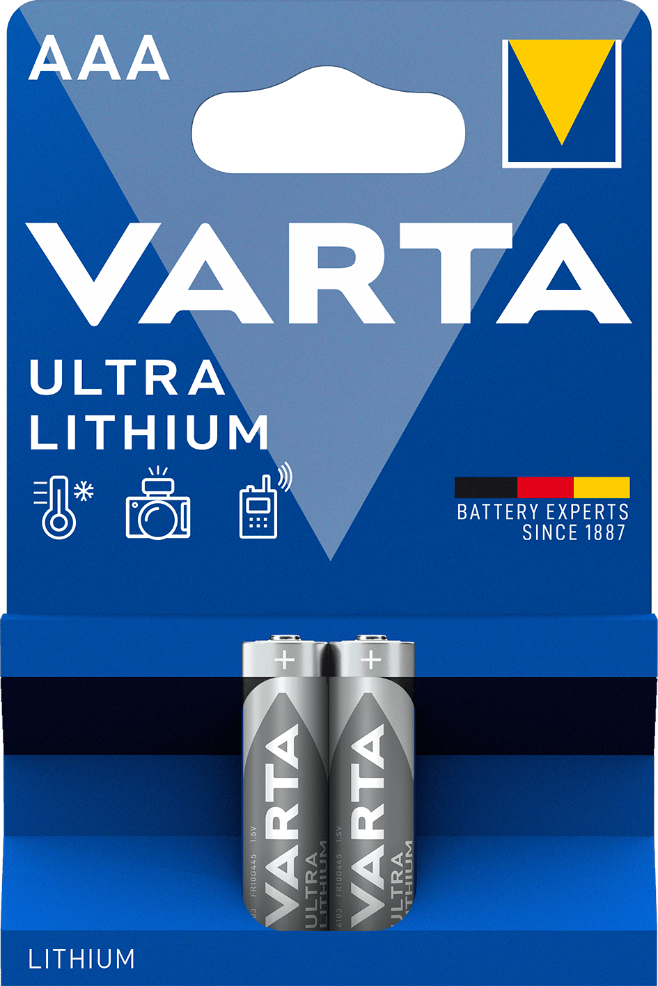 Varta VARTA Ultra Lithium AAA 2er Blister Micro LR03 Batterien, 1,5 V für Digitalkamera, Spielzeug, GPS Geräte, Sport- und Outdoor-Einsätze FR10G445 6103