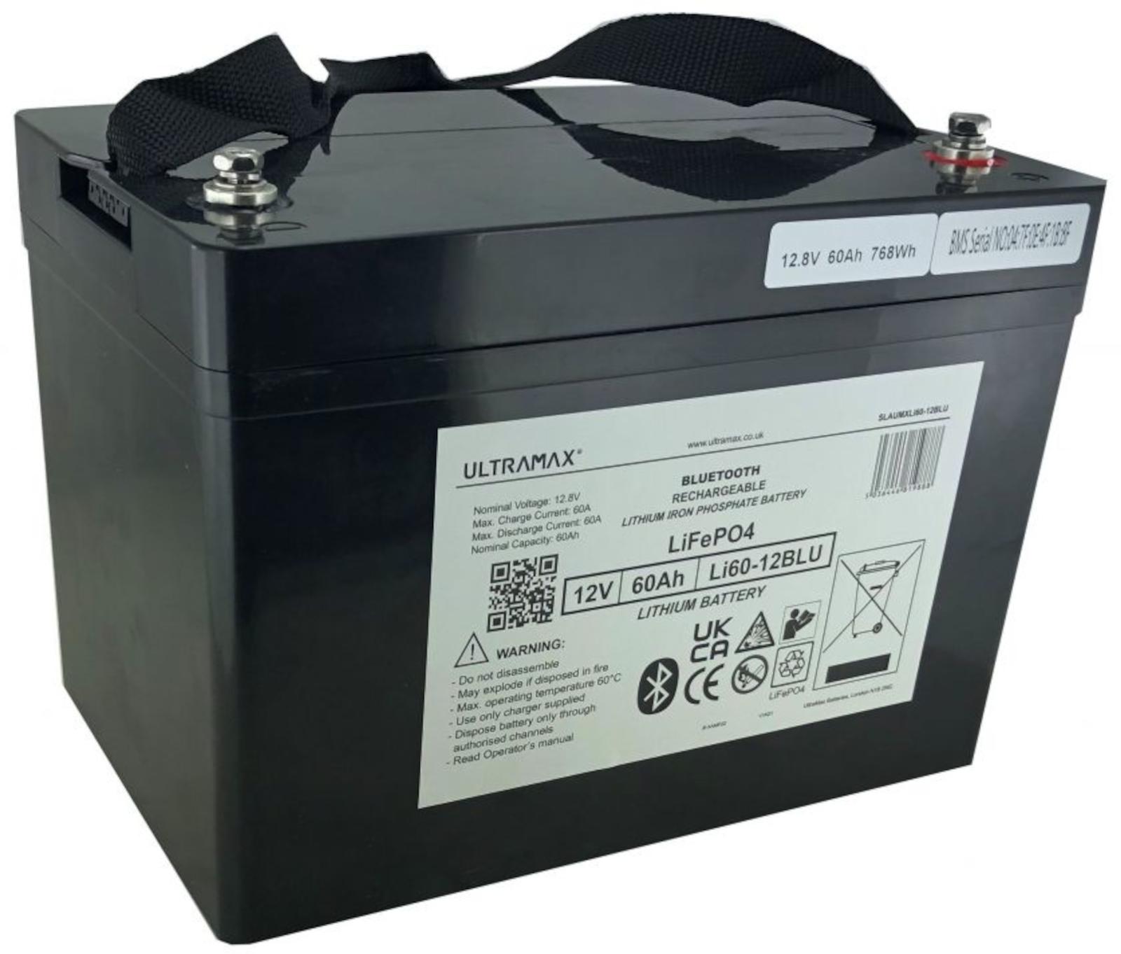 UltraMax SLAUMXLI60-12BLU – 12 V 60 Ah LiFePO₄-Batterie mit Bluetooth-Überwachung SLAUMXLI60-12BLU