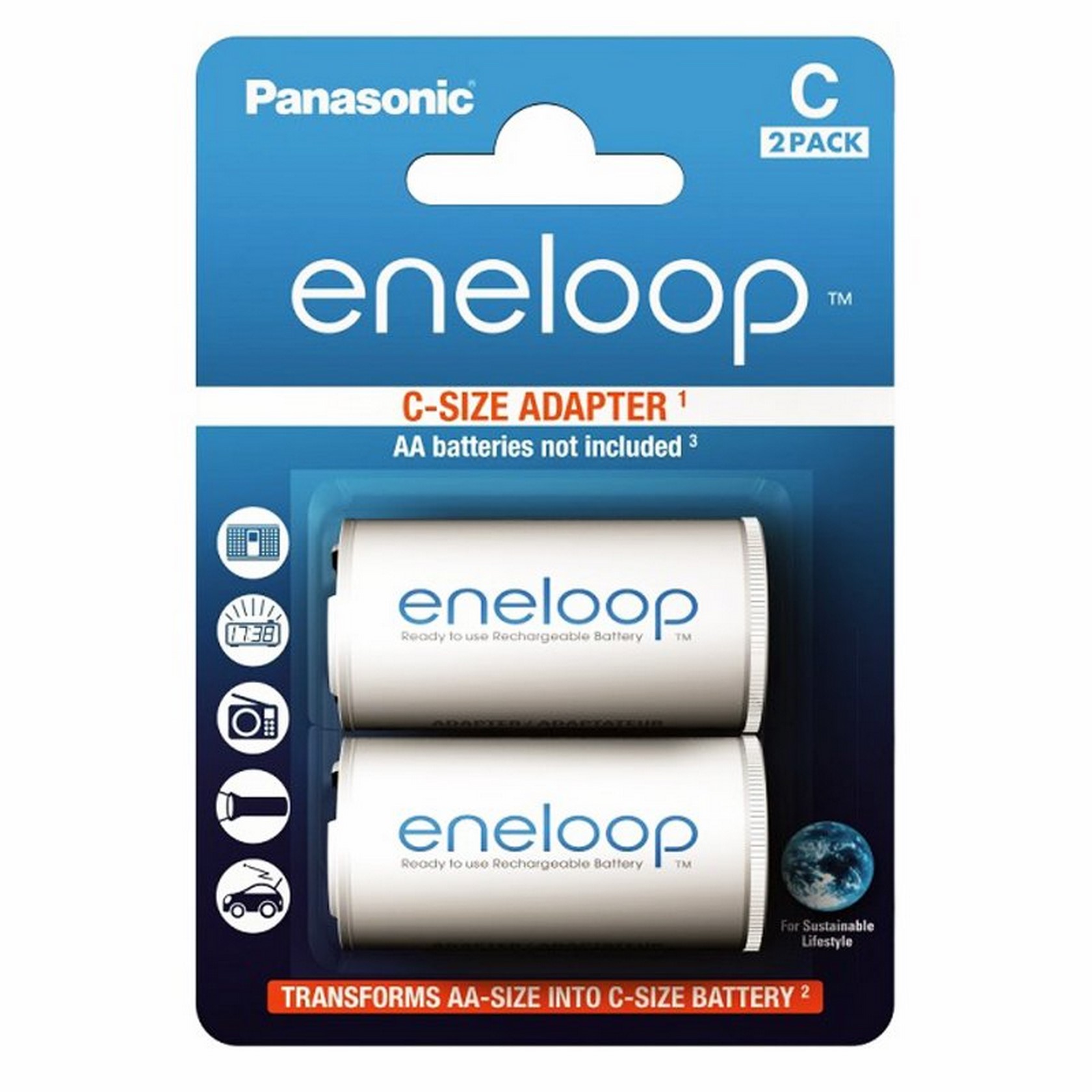 Panasonic Adapter Eneloop AA (R6) nach C (R14) für 1x AA - 2er Blister Spacer BQ-BS2E/2E