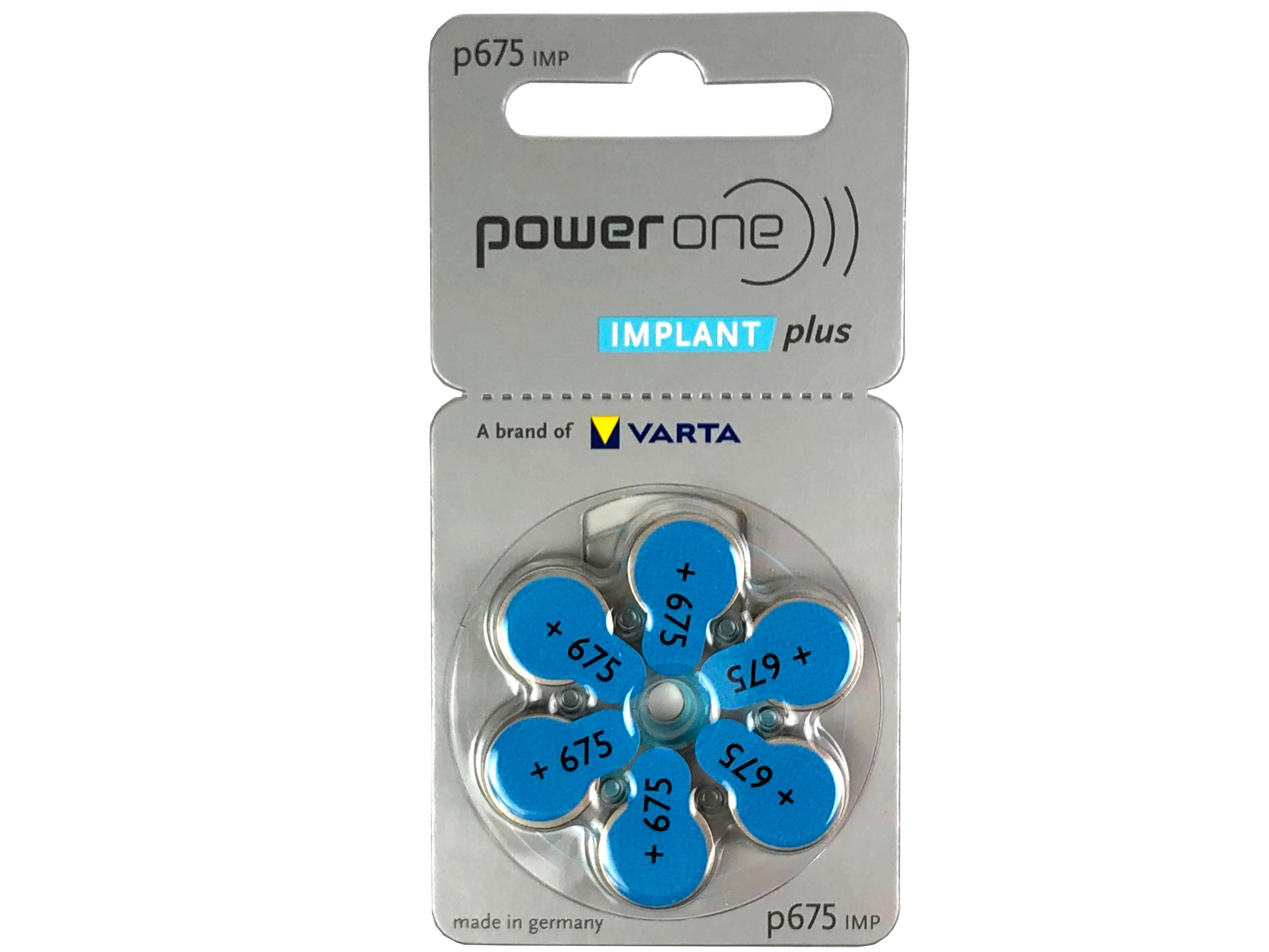 Varta Power One Implant Plus Cochlear Hörgerätebatterien 6er Blister PR44 Blau p675
