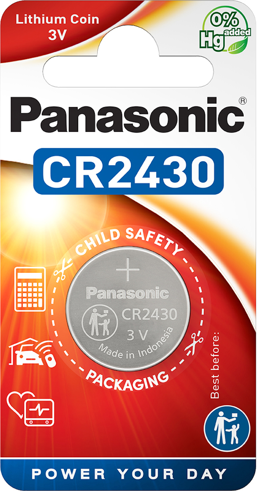 Panasonic 120x 1er Blister Lithium Knopfzelle CR2430 mit 3V Spannung Produktgröße 24,5 mm x 3 mm CR-2430EL/1B