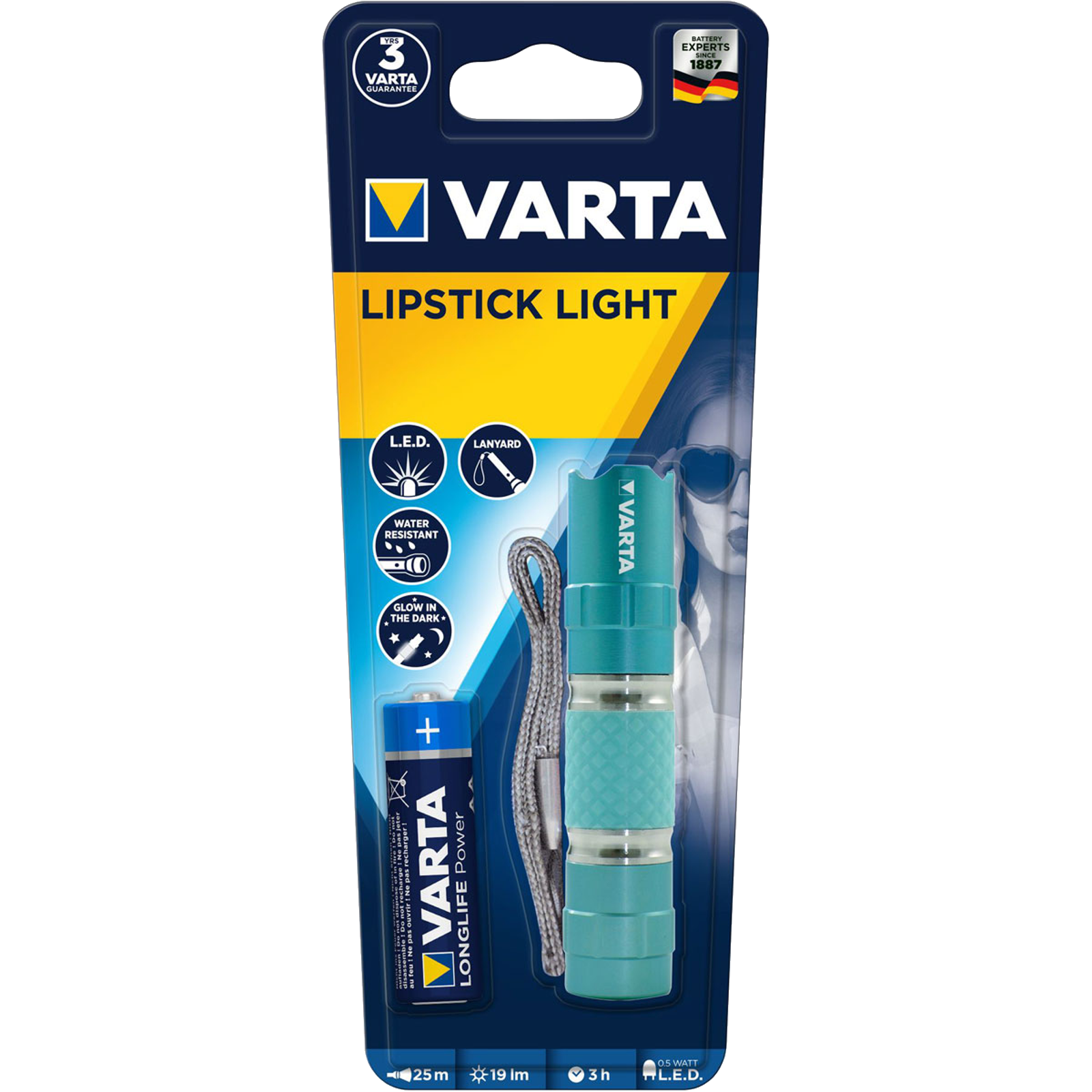 Varta Lipstick Light LED Taschenlampe türkis inkl. 1x AA VARTA Longlife Alkaline 1,5 V 16617
