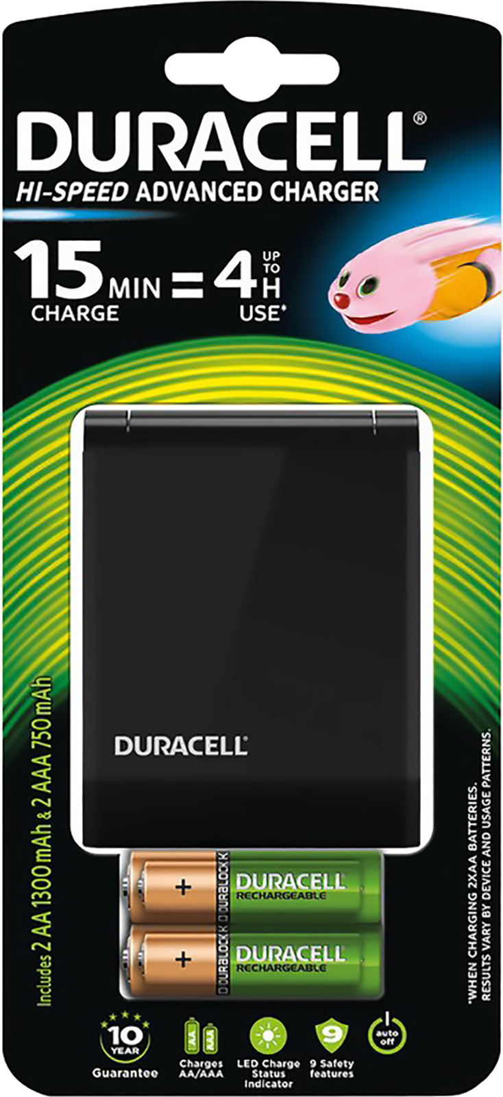 Duracell Speed-Lader 1 Std + 2x AA Akku 1300 mAh + 2x AAA Akku 750 mAh im Blister Ladegerät CEF27