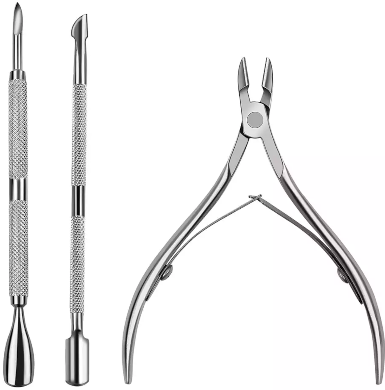 EWANTO Nagelpflege 3er Maniküre Set Nagelhautschieber Nagelhautzange aus Edelstahl für Ihre Maniküre und Pediküre Silber NS-02