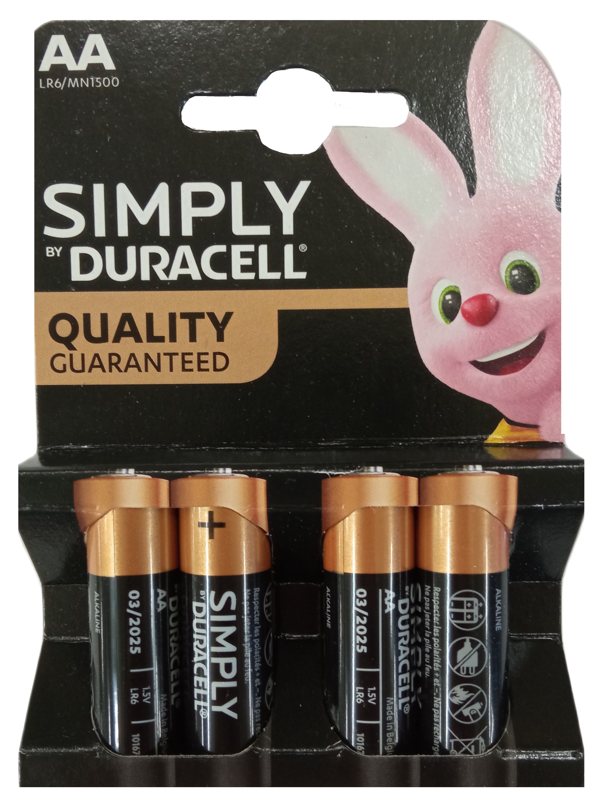 Duracell Simply Alkaline AA Batterien 4er Blister 1,5 V LR6 Mignon MN1500