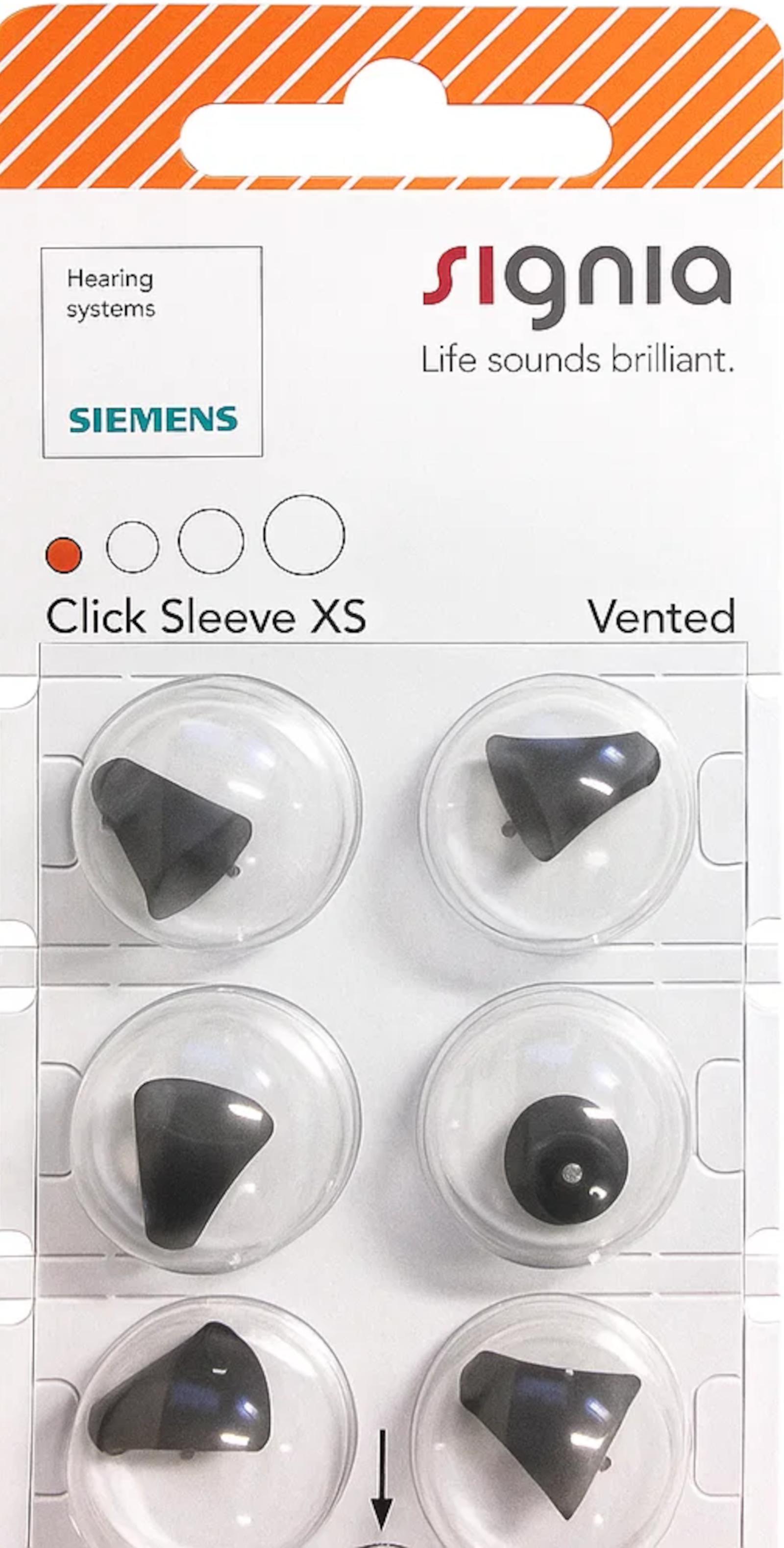 Signia Click Sleeve Vented XS Domes 6er Blister Orange Hörgeräteschirmchen Silikon connexx 10951152