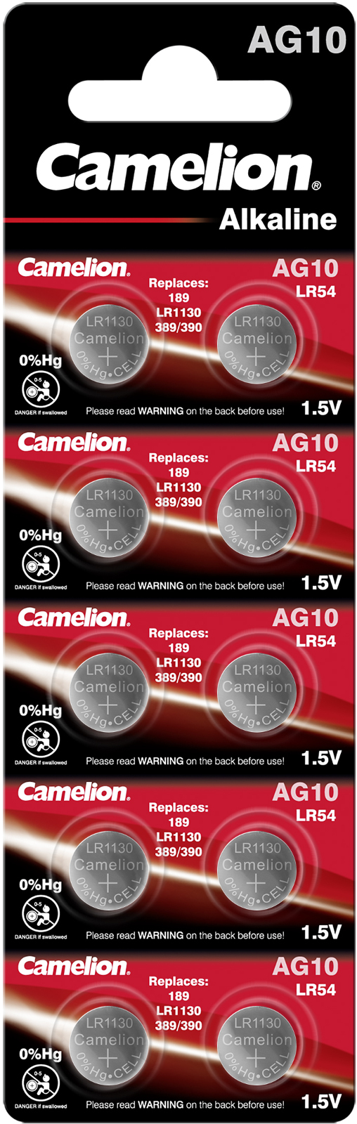 Camelion Alkaline Knopfzelle AG10 LR54 LR1130 389 1,5 V 10er Blister 12051010