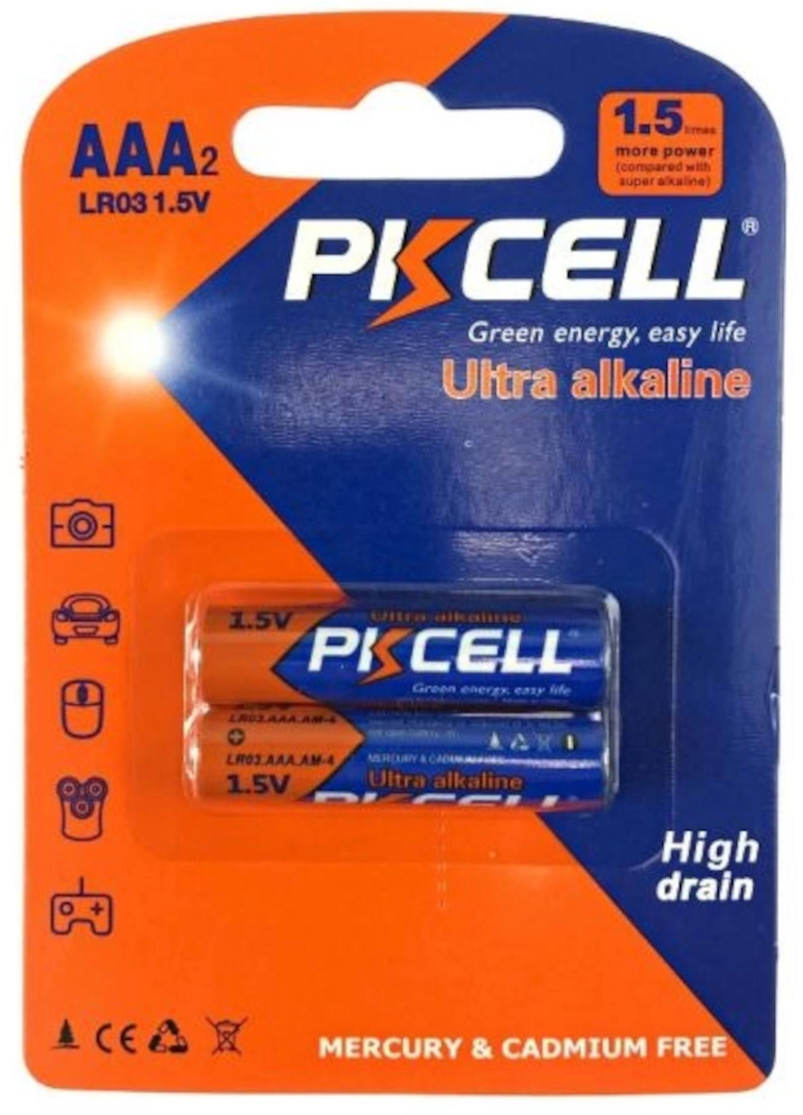PKCELL 60x Ultra alkaline AAA LR03 2er Blister für Kamera Fernbedienungen 1,5V LR03-4B