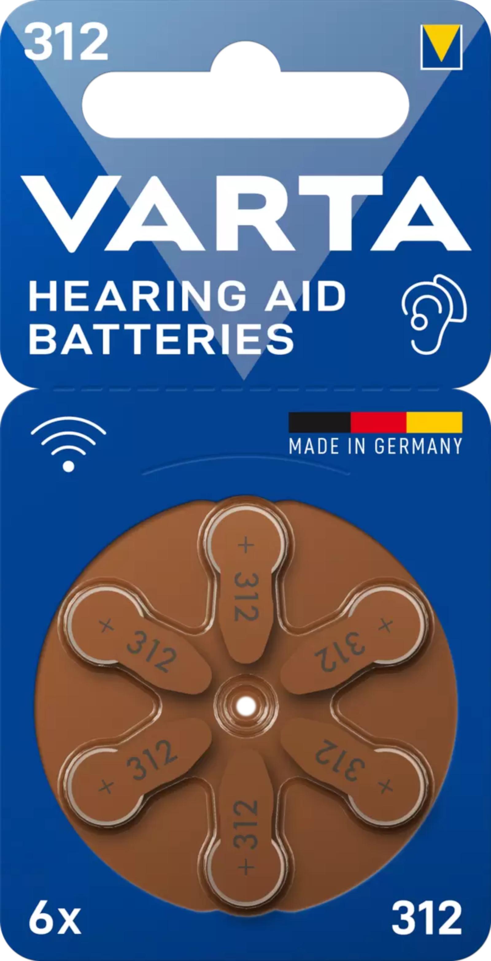 Varta 6er Blister Hörgerätebatterien HA312 PR41 312 Knopfbatterie Knopfzelle Zellenbatterie 1,45 Volt 180mAh Zink-Luft Hearing AID Batterien Braun 24607