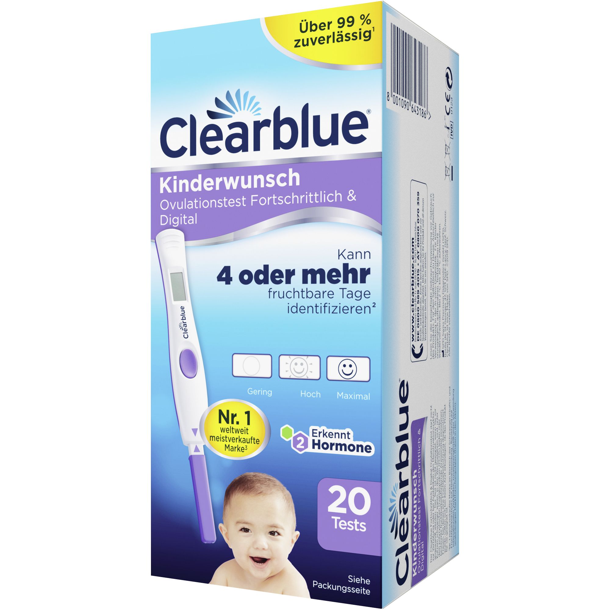 Clearblue Kinderwunsch Ovulationstest Fortschrittlich & Digital 20er Pack, Tests mit über 99% zuverlässig 
