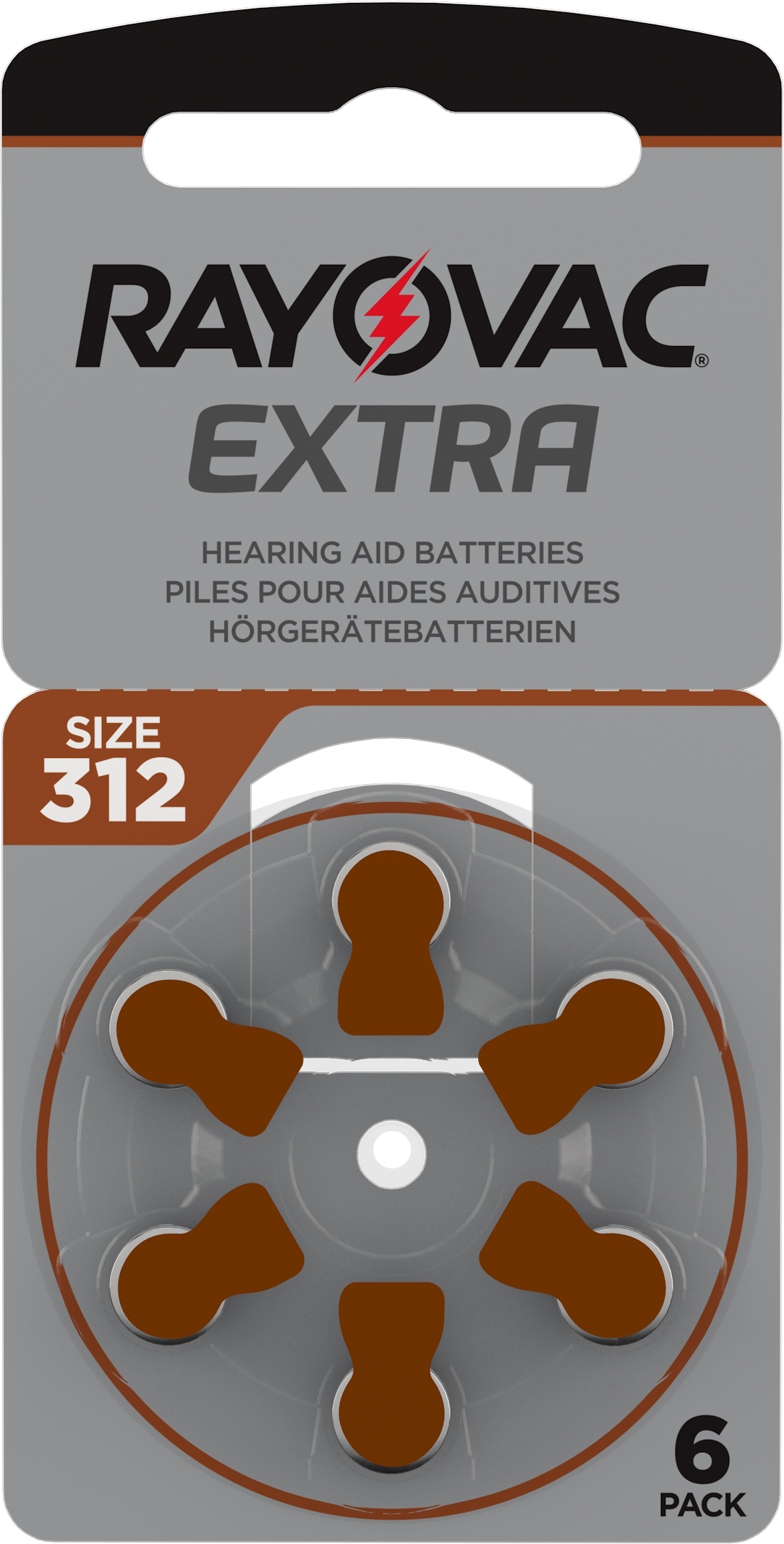 Rayovac Extra Advanced Gr. 312 Hörgerätebatterien 6er Blister PR41 Braun 24607 312AUX-6XEMF
