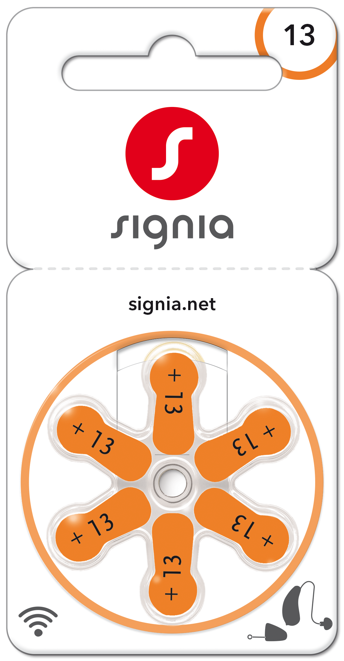 Signia Gr. 13 Hörgerätebatterien Orange 6er Blister PR48 24606 Sig13 p13mf