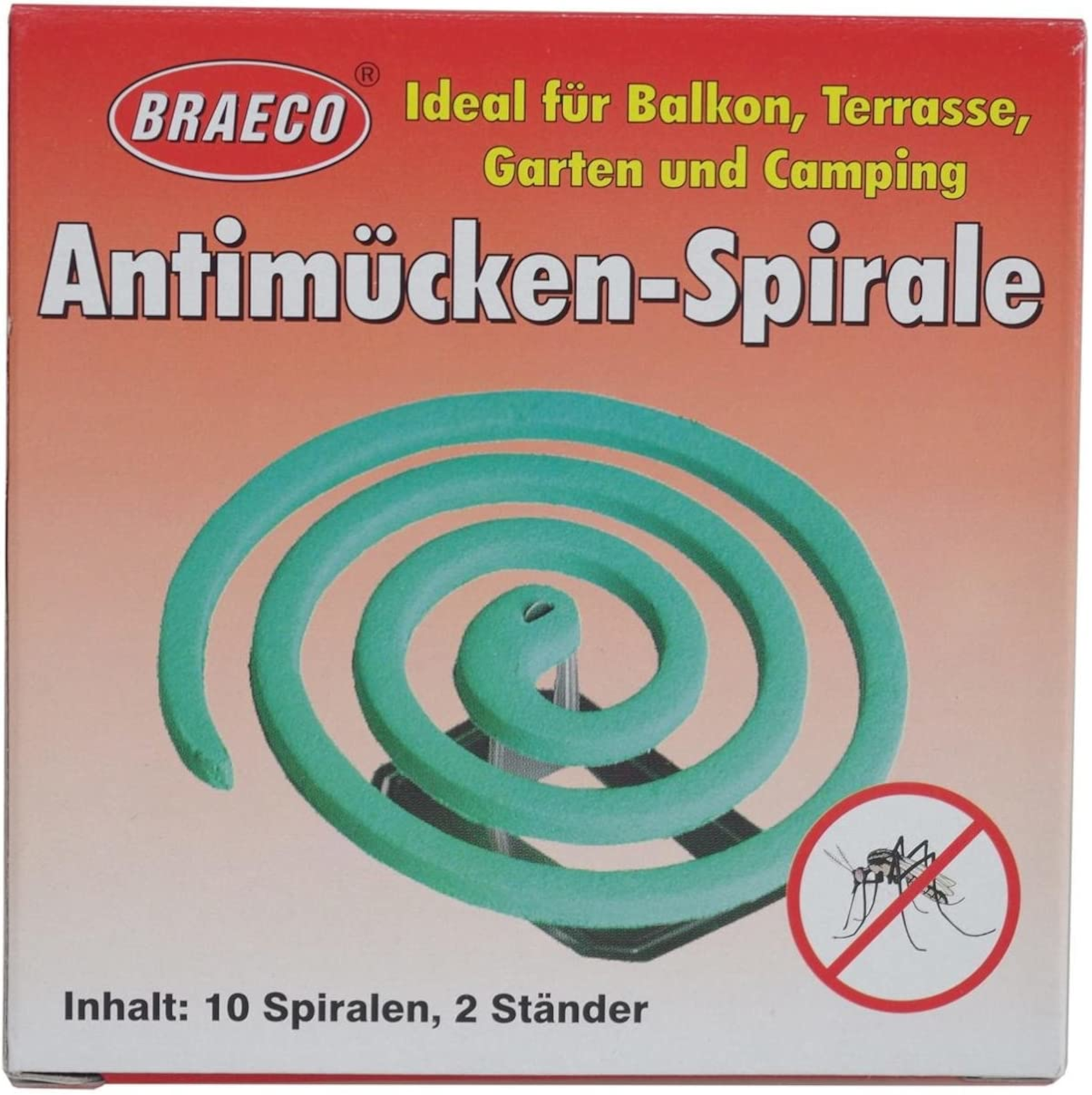 BRAECO Anti-Mücken-Spirale 10er mit 2 Ständern für Balkon, Terasse und Camping 
