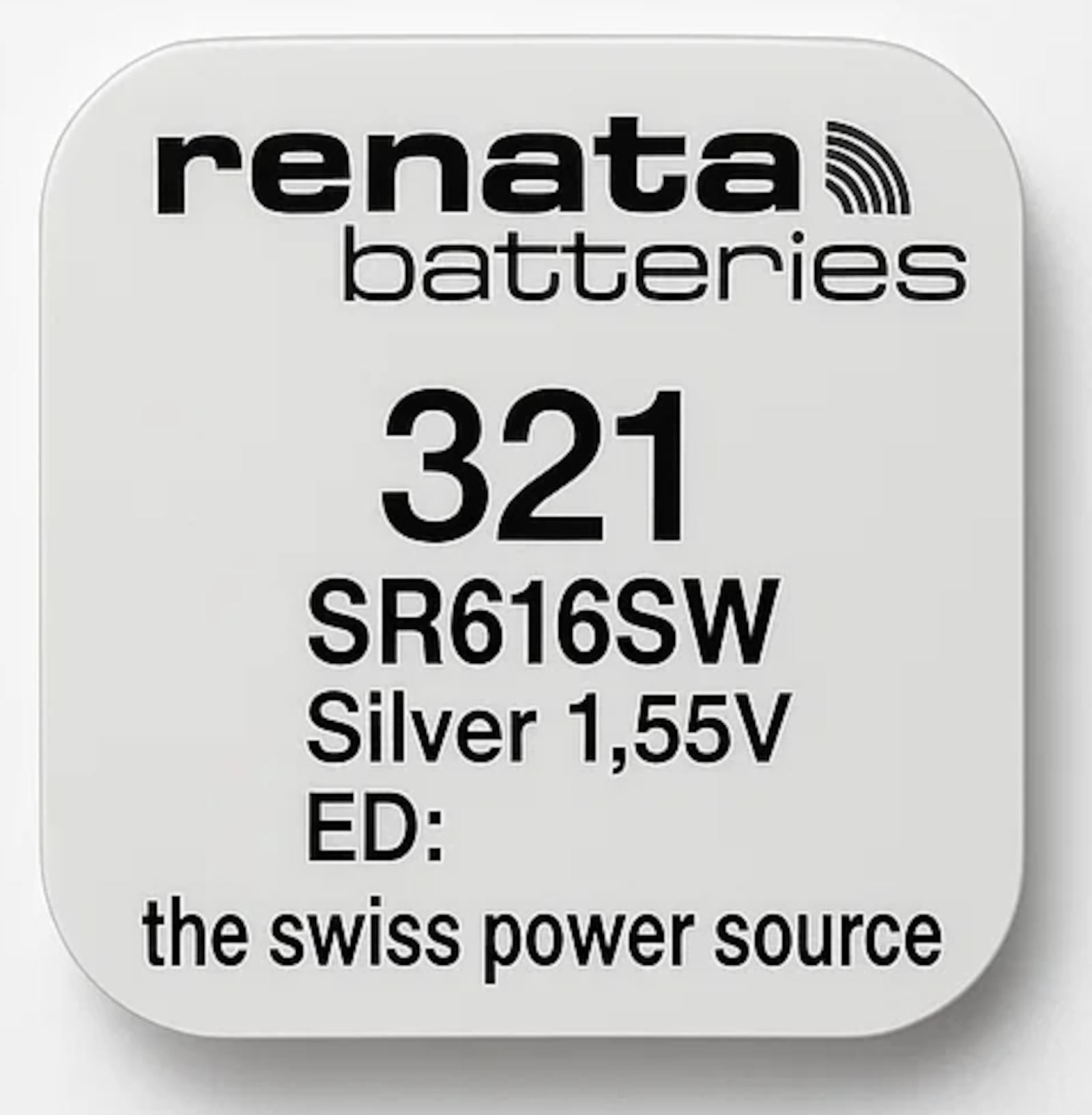 Renata 321 Uhrbatterie Silberoxid Batterie Blister SR616SW Knopfzelle 1,55V 321