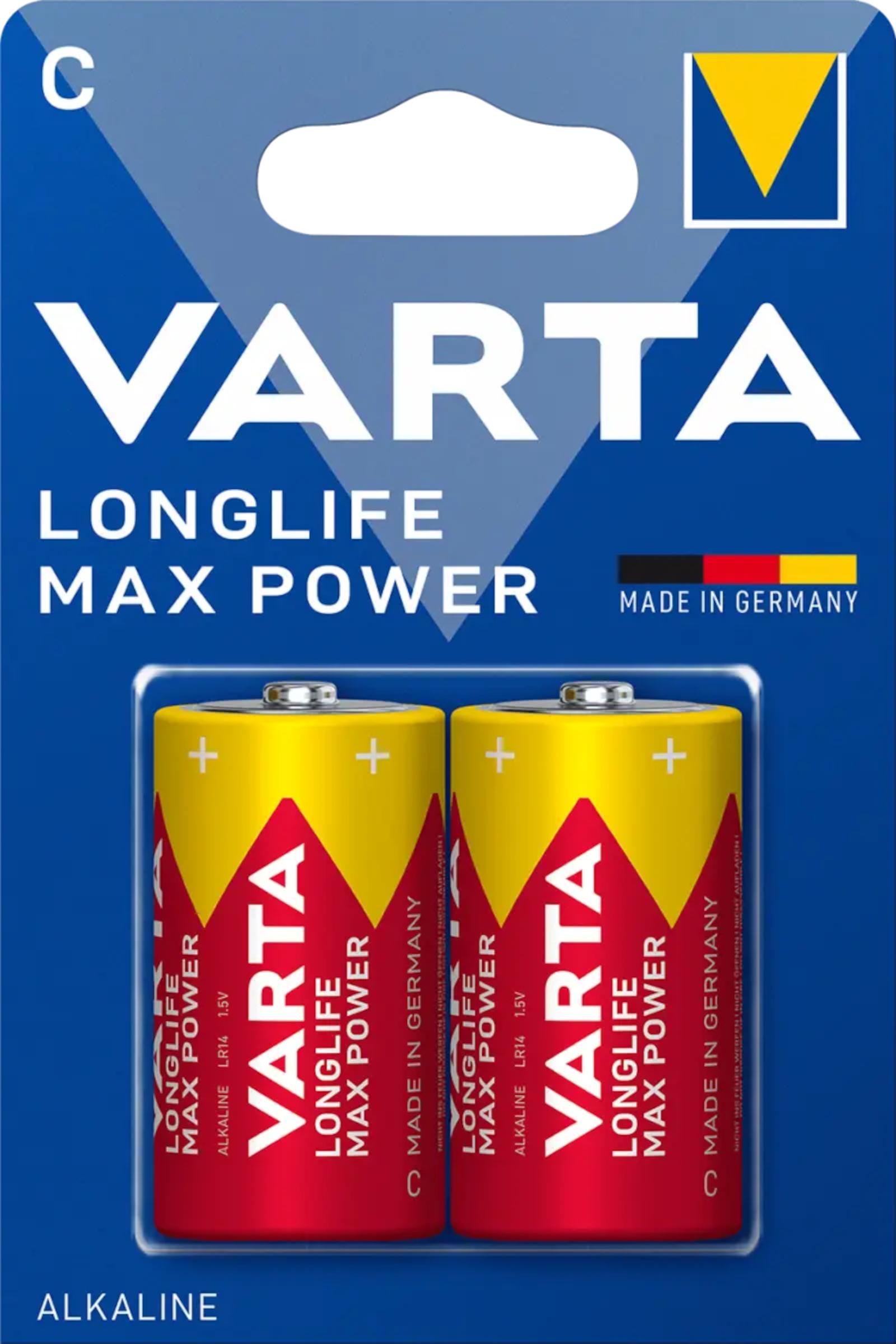 Varta Longlife Max Power C Baby LR14  1,5 V Alkaline 2er Blister 4714 für hochwertige digitale Geräte, wie z. B. Taschenlampe, Musikgerät etc. 4714