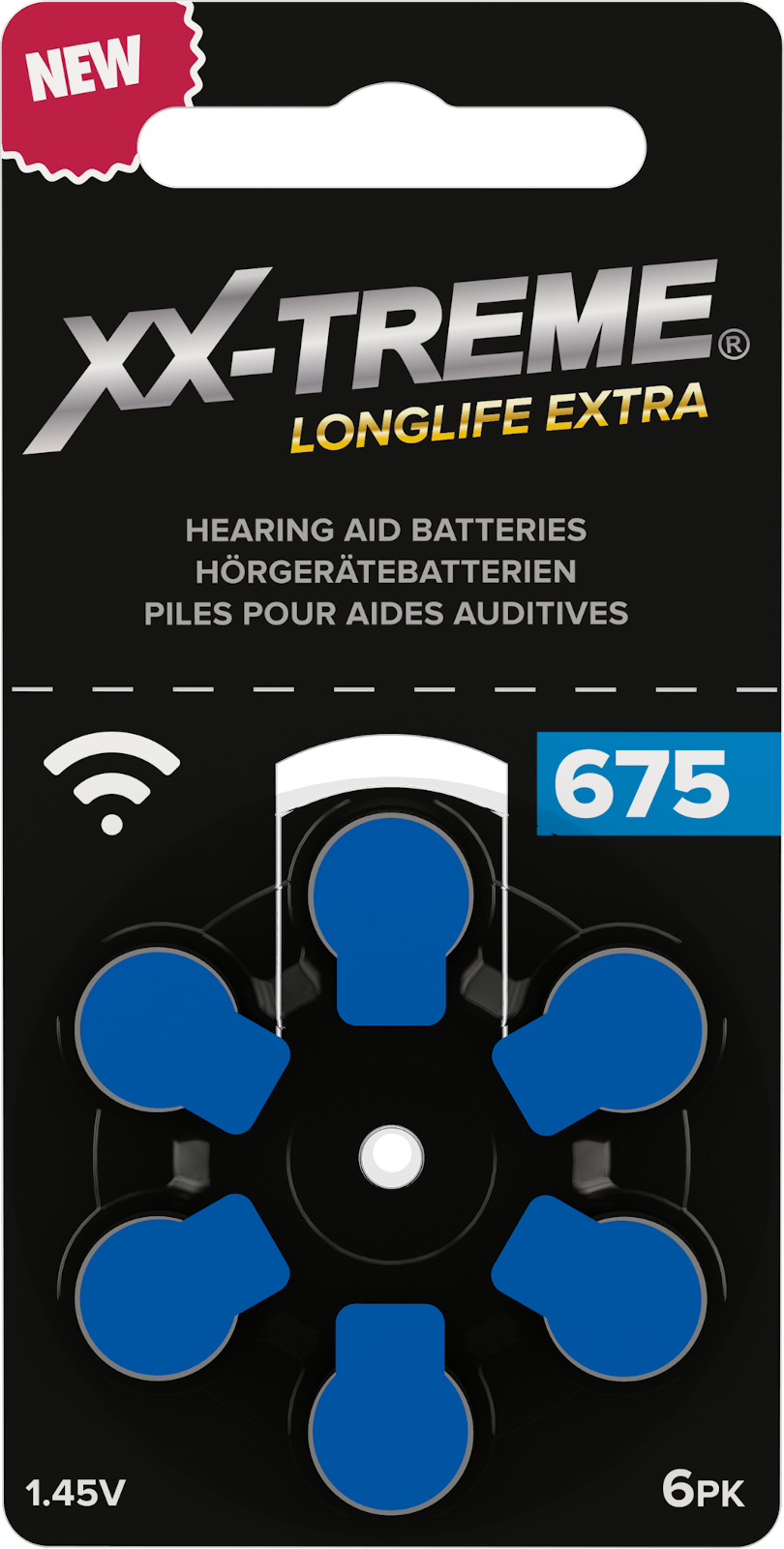 XX-Treme Longlife Extra Hörgerätebatterien Typ 675 konzipiert für höchste Leistung Pack mit 1 Blister à 6 Hörgerätebatterien PR 48 Farbcode blau 1,45 Volt 1021EEE