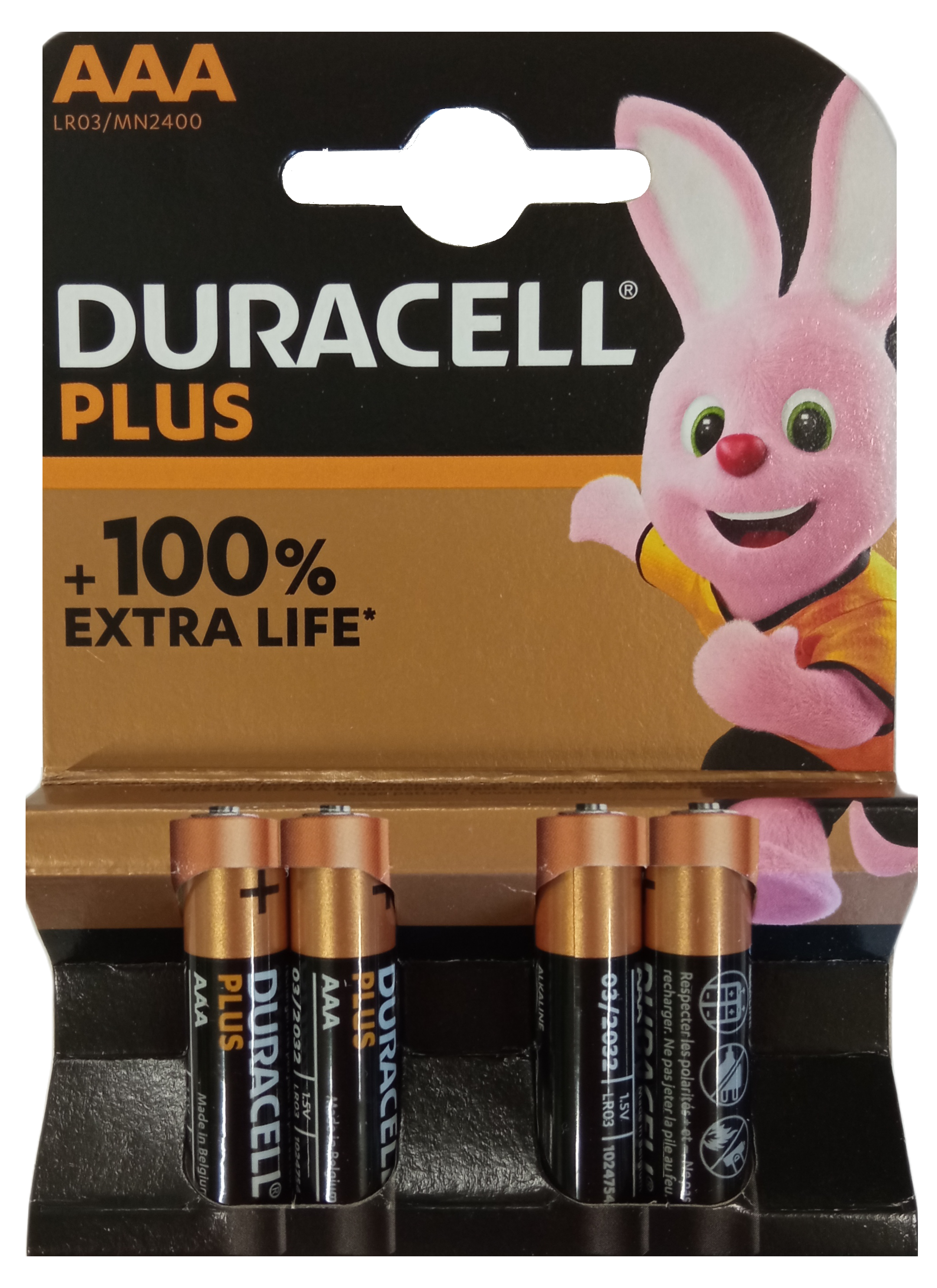 Duracell AAA LR03 1,5V Plus Power Alkaline Batterie 4er Blister MN2400