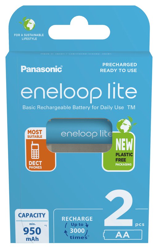 Panasonic eneloop lite 2er Blister AA Ni-MH Akkus 950 mAh wiederaufladbar BK-3LCCE/2BE