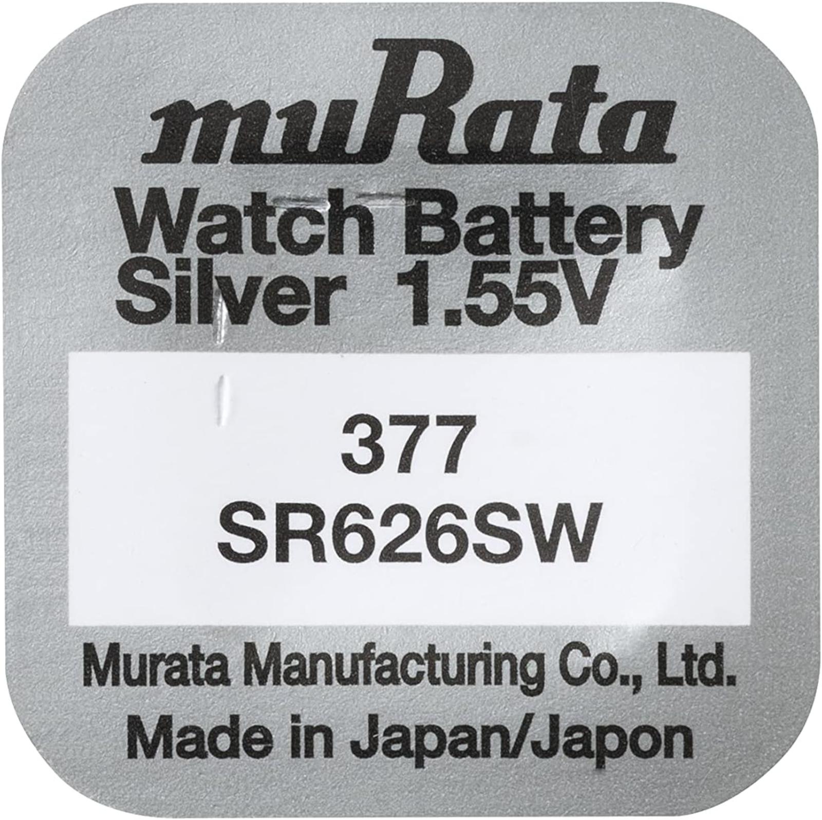 muRata 377 Uhrenbatterie SR626SW Blister Knopfzelle Silberoxid 1,55V 377