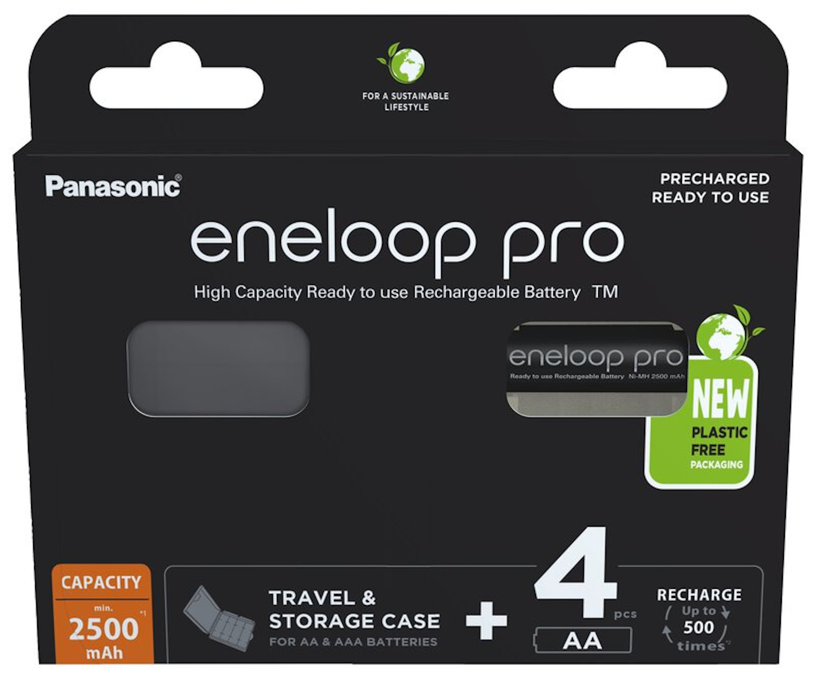 Panasonic eneloop pro 4er Blister AA Ni-MH Akkus 2500 mAh wiederaufladbar + Batteriebox zur Aufbewahrung von AA & AAA Batterien im Set BK-3HCDEC4BE