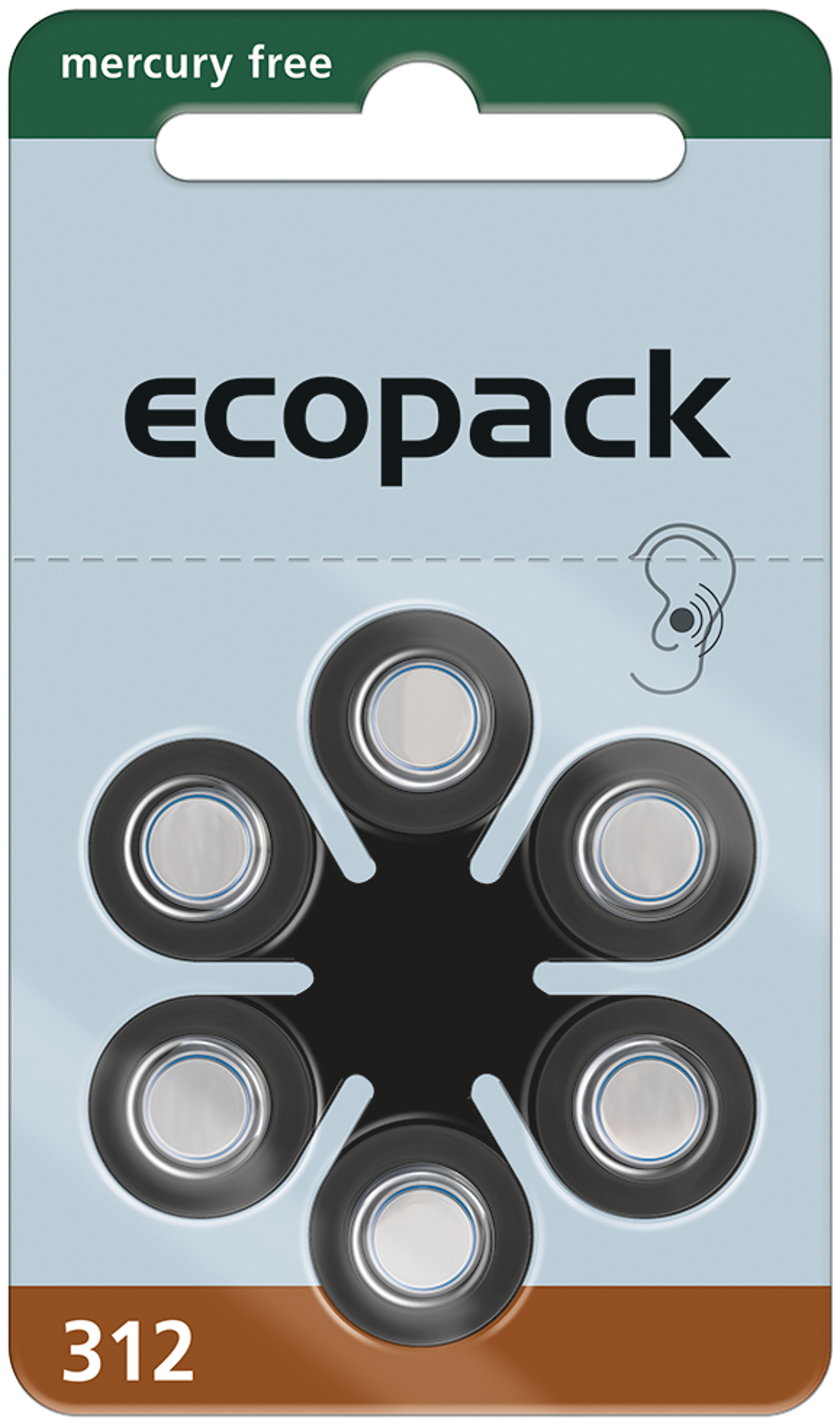 Varta ecopack Gr. 312 Hörgerätebatterien 6er Blister Braun 1,4V 24607 24607726406
