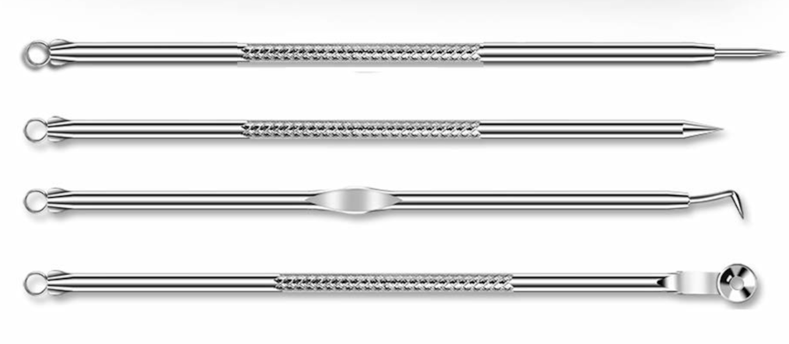 EWANTO Mitesserentferner 4er Set aus Edelstahl Silber Blackhead Remover Porenreiniger für Behandlung v. Pickeln und Akne ME-02