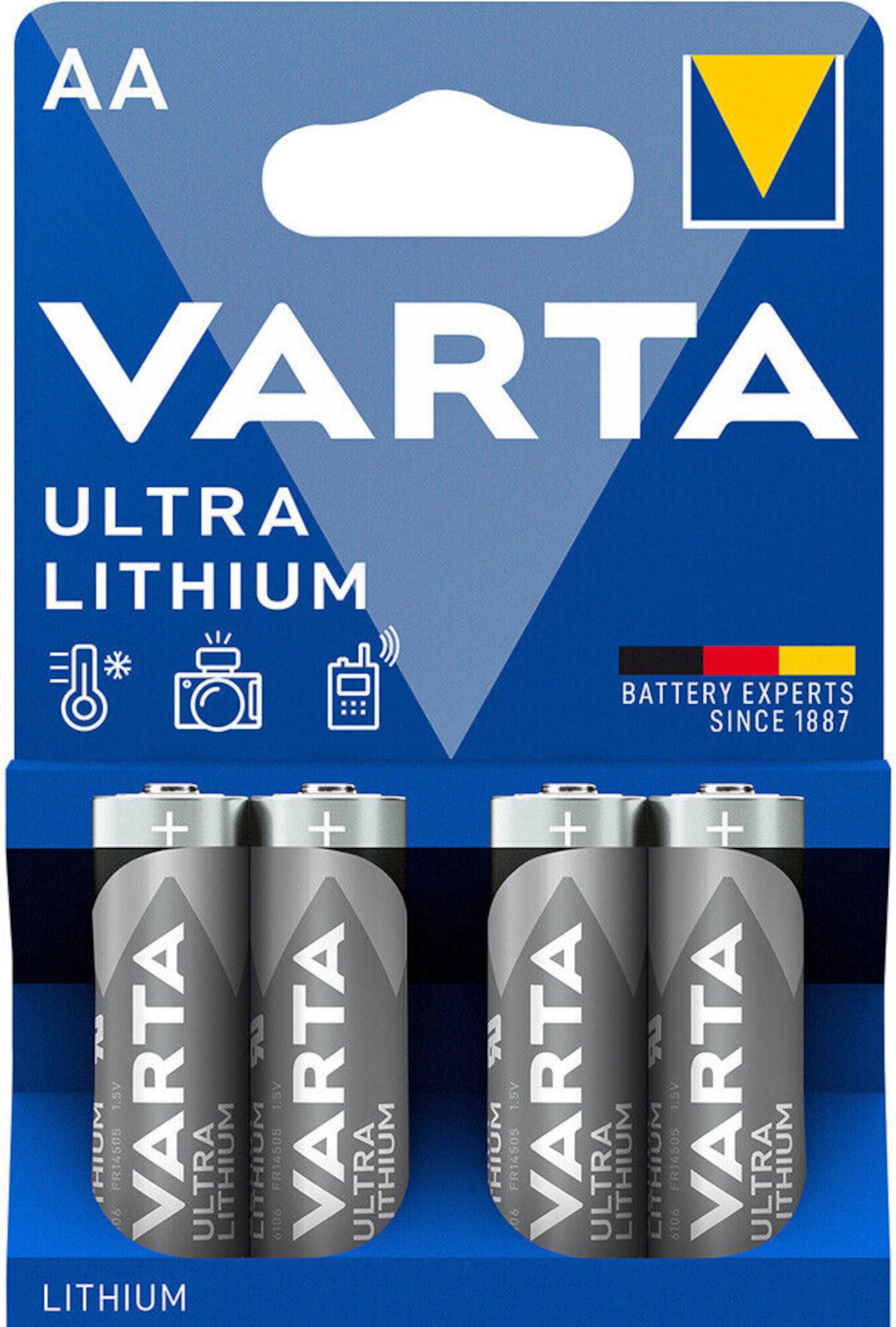 Varta Ultra Lithium AA Batterie Mignon FR14505 61064 1.5V 4er Blister  für Walkie-Talkie, Digitalkamera Sicherheitsgeräte Rauchmelder 61064