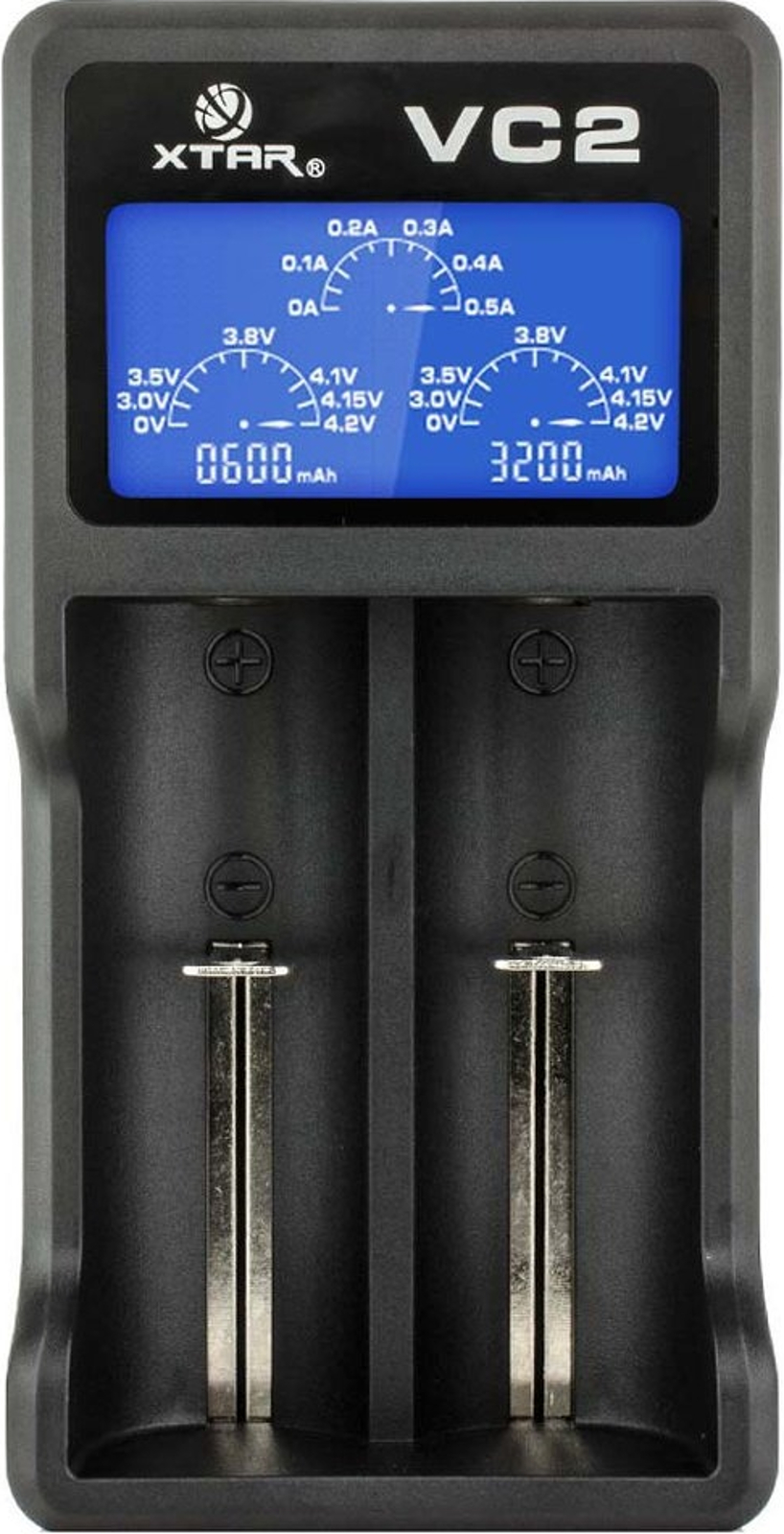 XTAR 2-Schacht USB-Ladegerät Micro USB-Eingang, LC-Display VC2