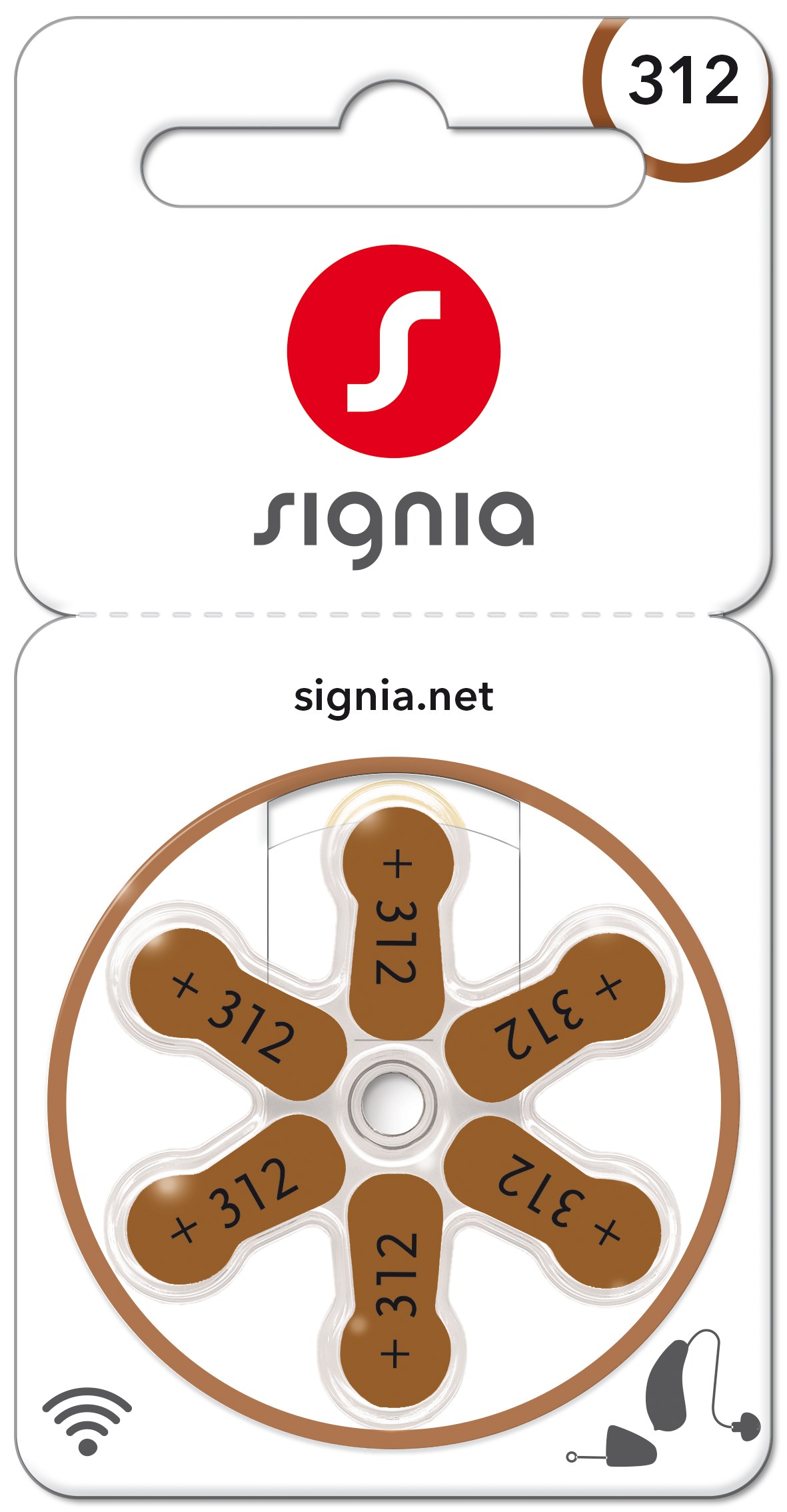 Signia Gr. 312 Hörgerätebatterien 6er Blister PR41 Braun 24607 Sig312 24607313436
