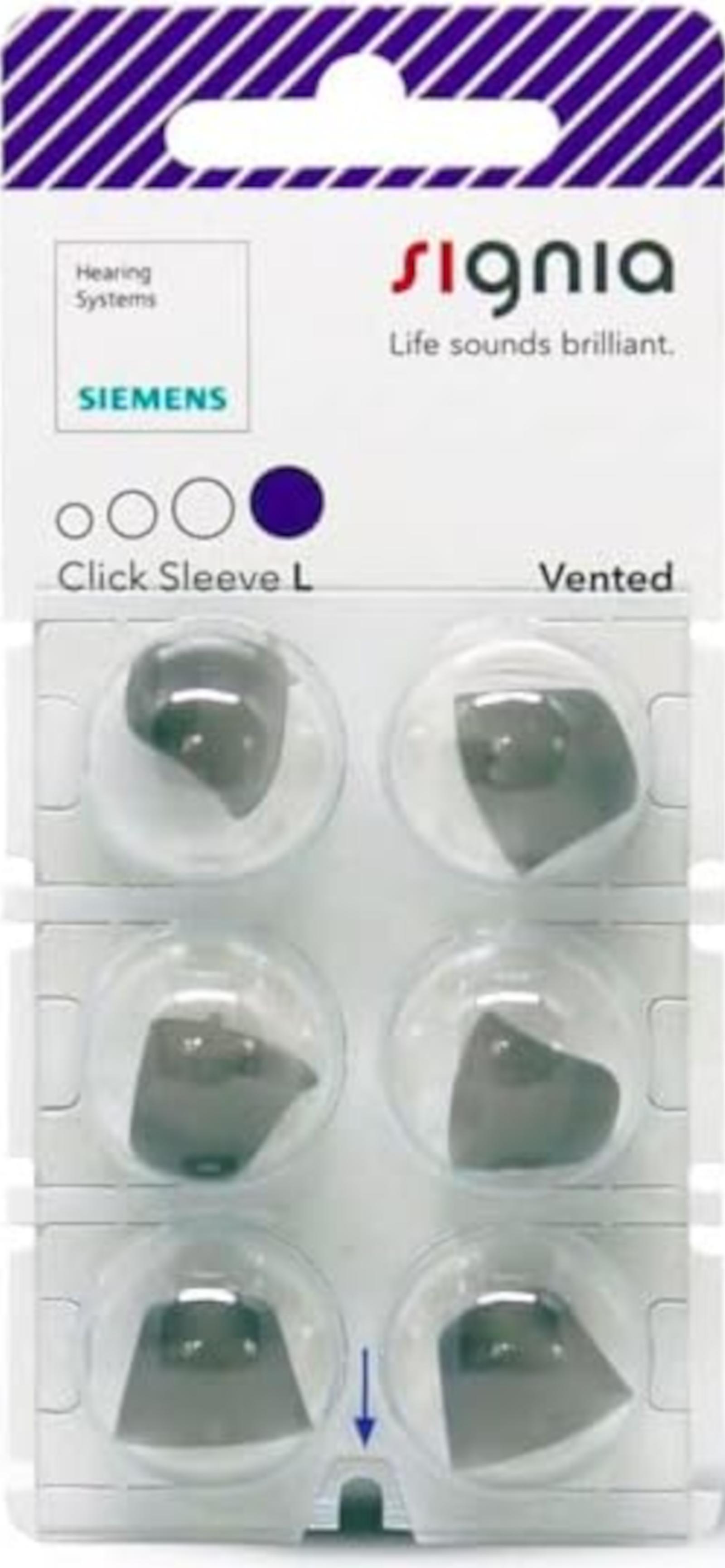 Signia Click Sleeve Vented L Domes 6er Blister Lila  Hörgeräteschirmchen Silikon 10951045