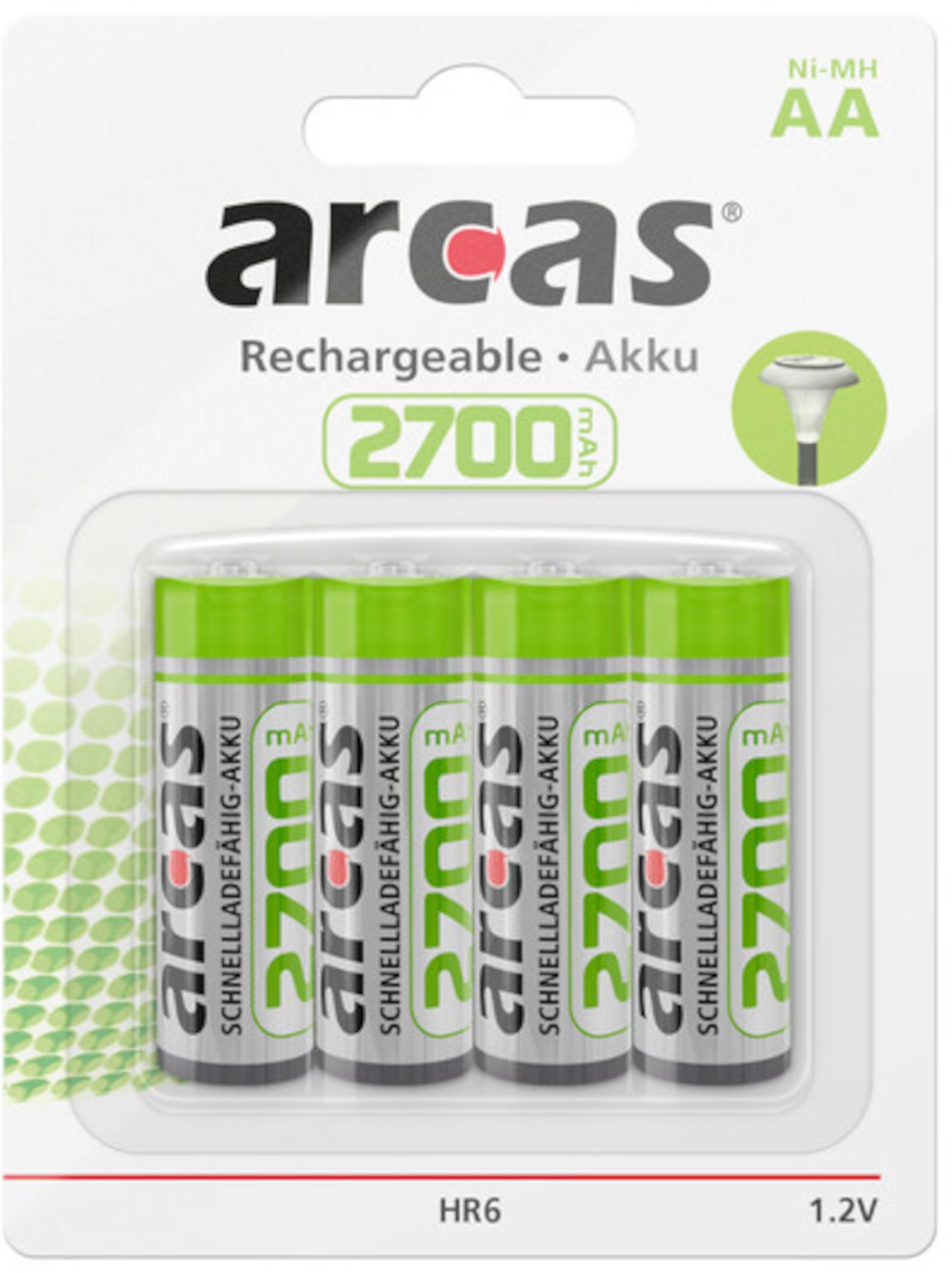 Arcas Wiederaufladbare Akkus Ni-MH AA 4er Blister 2700mAh 1,2V IEC Kennzeichnung HR6 177 27406